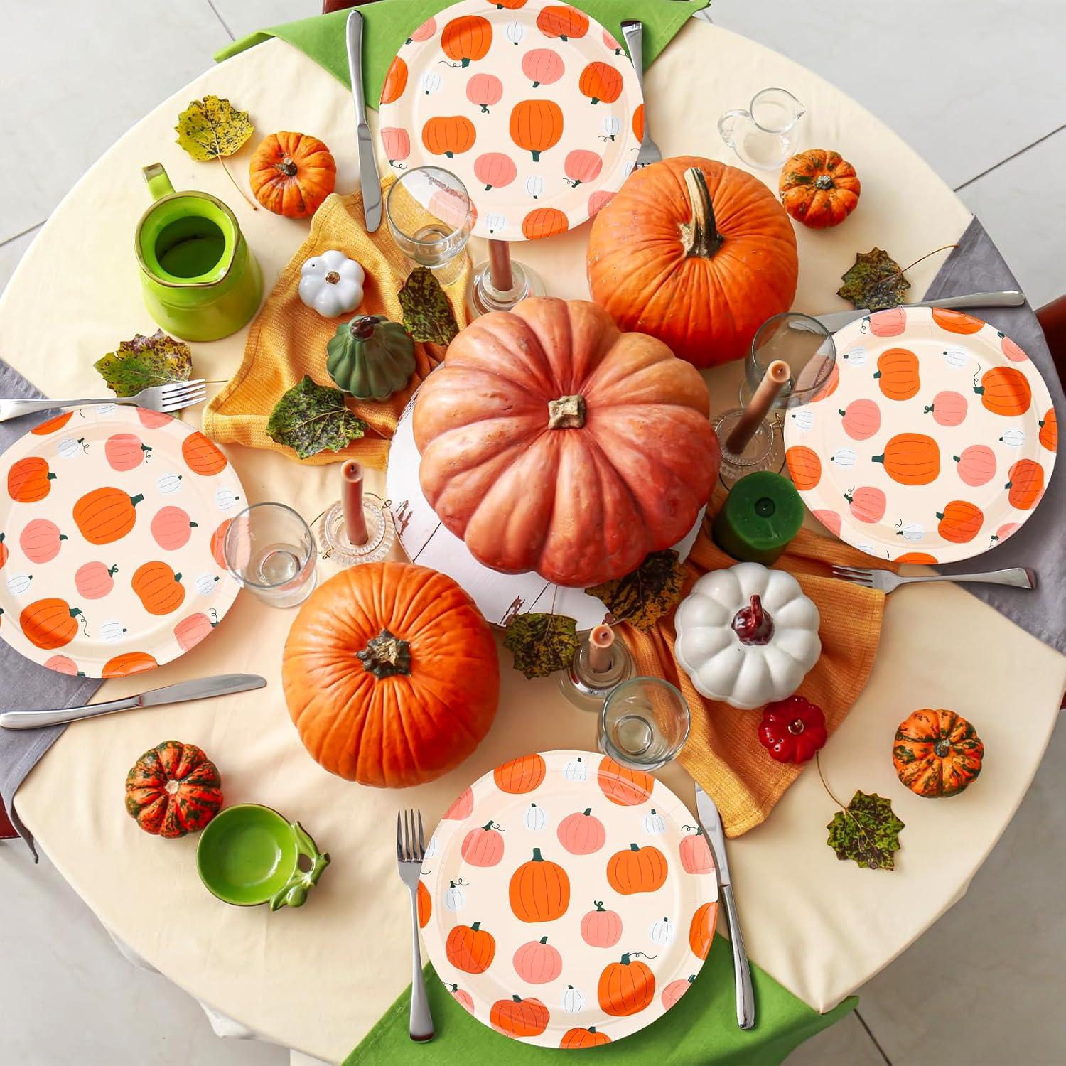 imageWhaline 40Pcs Halloween Paper Plates Pink Ghost Disposable Plates 9 Inch Cute Cartoon Ghost Decorative Round Plates for Halloween Summerween Party Birthday Baby Shower Table DecorPumpkin