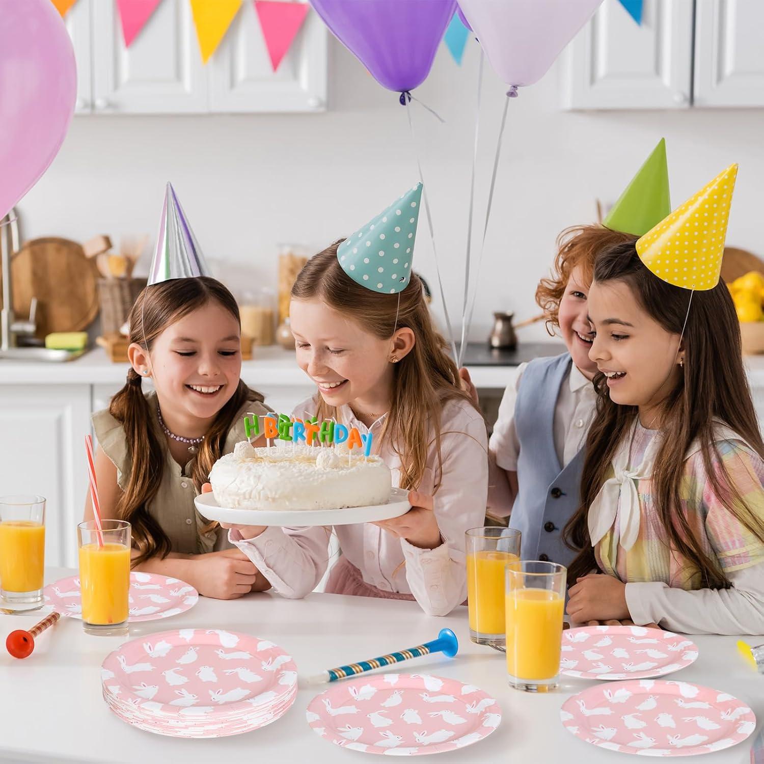 imageWhaline 40Pcs Halloween Paper Plates Pink Ghost Disposable Plates 9 Inch Cute Cartoon Ghost Decorative Round Plates for Halloween Summerween Party Birthday Baby Shower Table DecorBunny