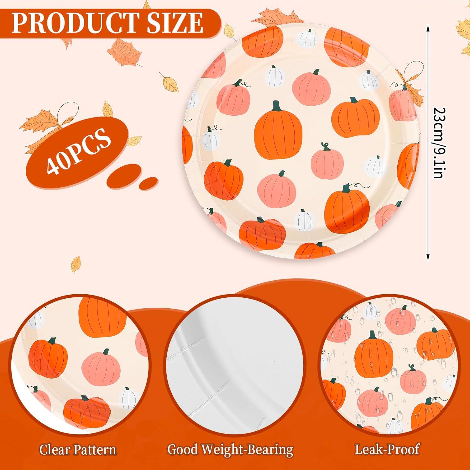 imageWhaline 40Pcs Halloween Paper Plates Pink Ghost Disposable Plates 9 Inch Cute Cartoon Ghost Decorative Round Plates for Halloween Summerween Party Birthday Baby Shower Table DecorPumpkin