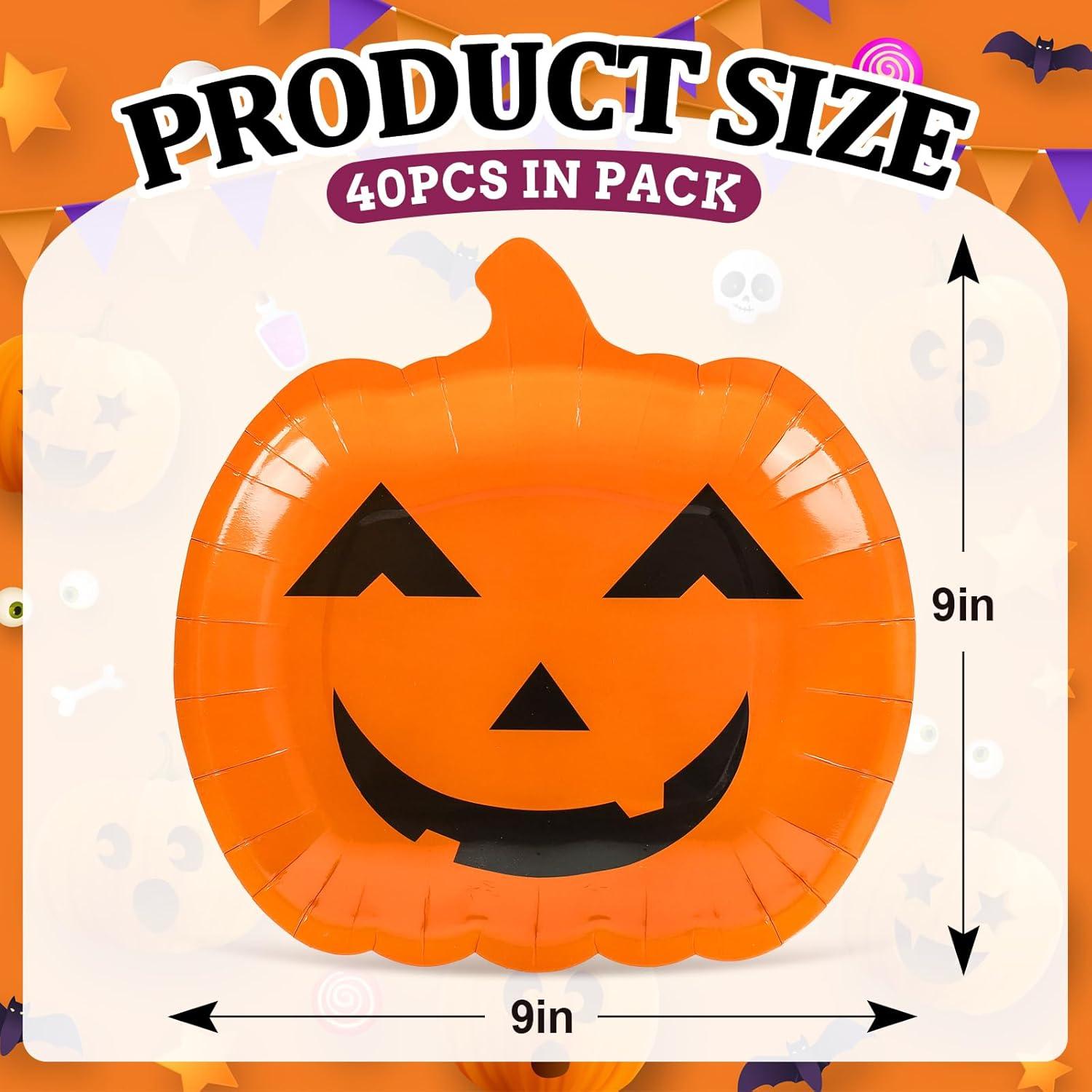 imageWhaline 40Pcs Halloween Paper Plates Pink Pumpkin Shaped Disposable Plates Cute Grimace Pumpkin Pattern Decorative Plates for Halloween Holiday Birthday Party Baby Shower Dinner Tableware SuppliesOrange