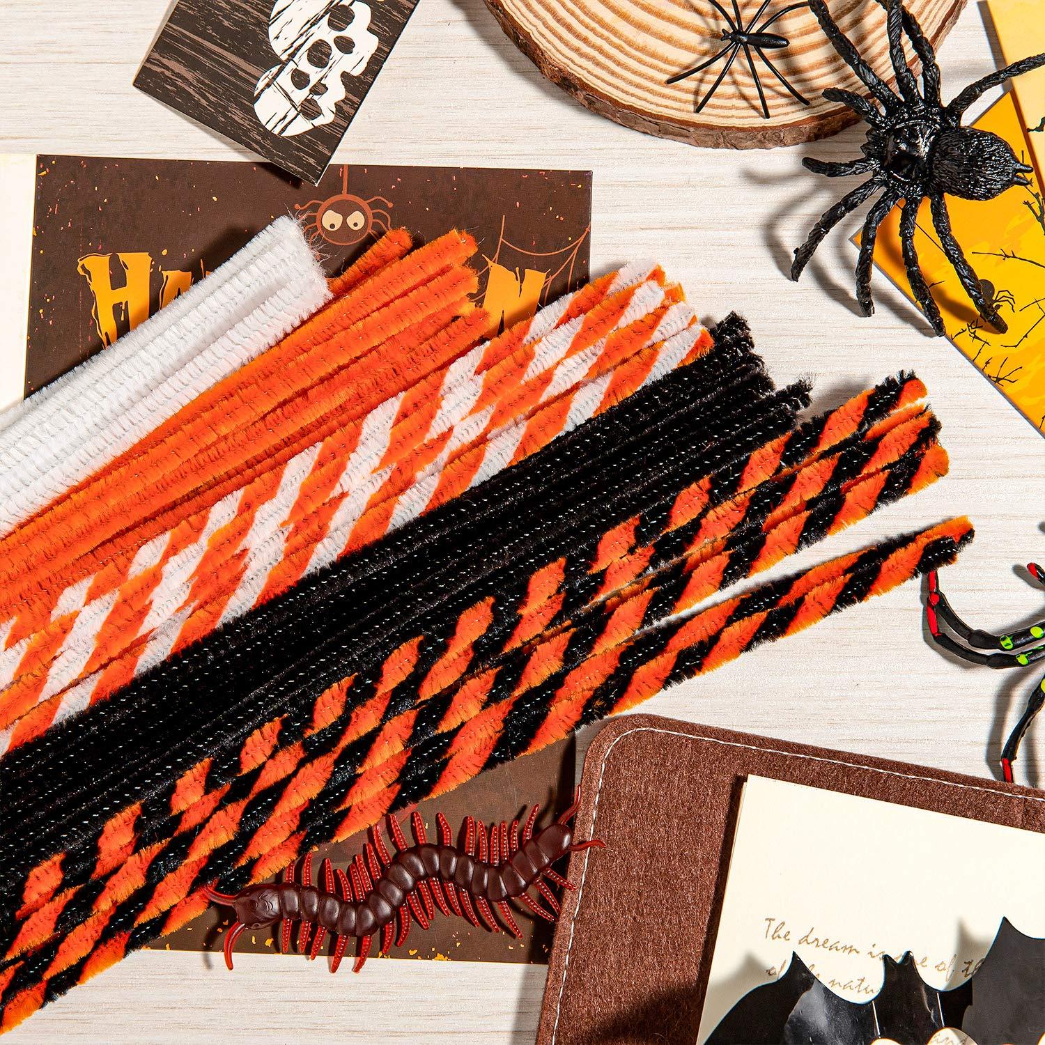 imageWhaline 450Pcs Halloween Pipe Cleaners Set Includes 5 Colors Chenille Stems 5 Sizes Wiggle Googly Eyes 4 Sizes Pompoms for Halloween Party DIY Art Craft Supplies Black Orange White