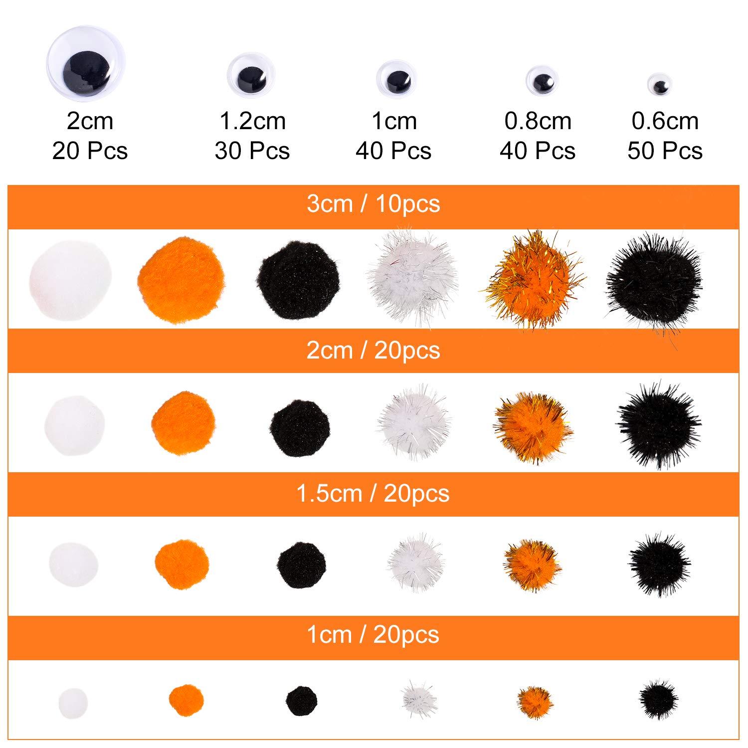 imageWhaline 450Pcs Halloween Pipe Cleaners Set Includes 5 Colors Chenille Stems 5 Sizes Wiggle Googly Eyes 4 Sizes Pompoms for Halloween Party DIY Art Craft Supplies Black Orange White