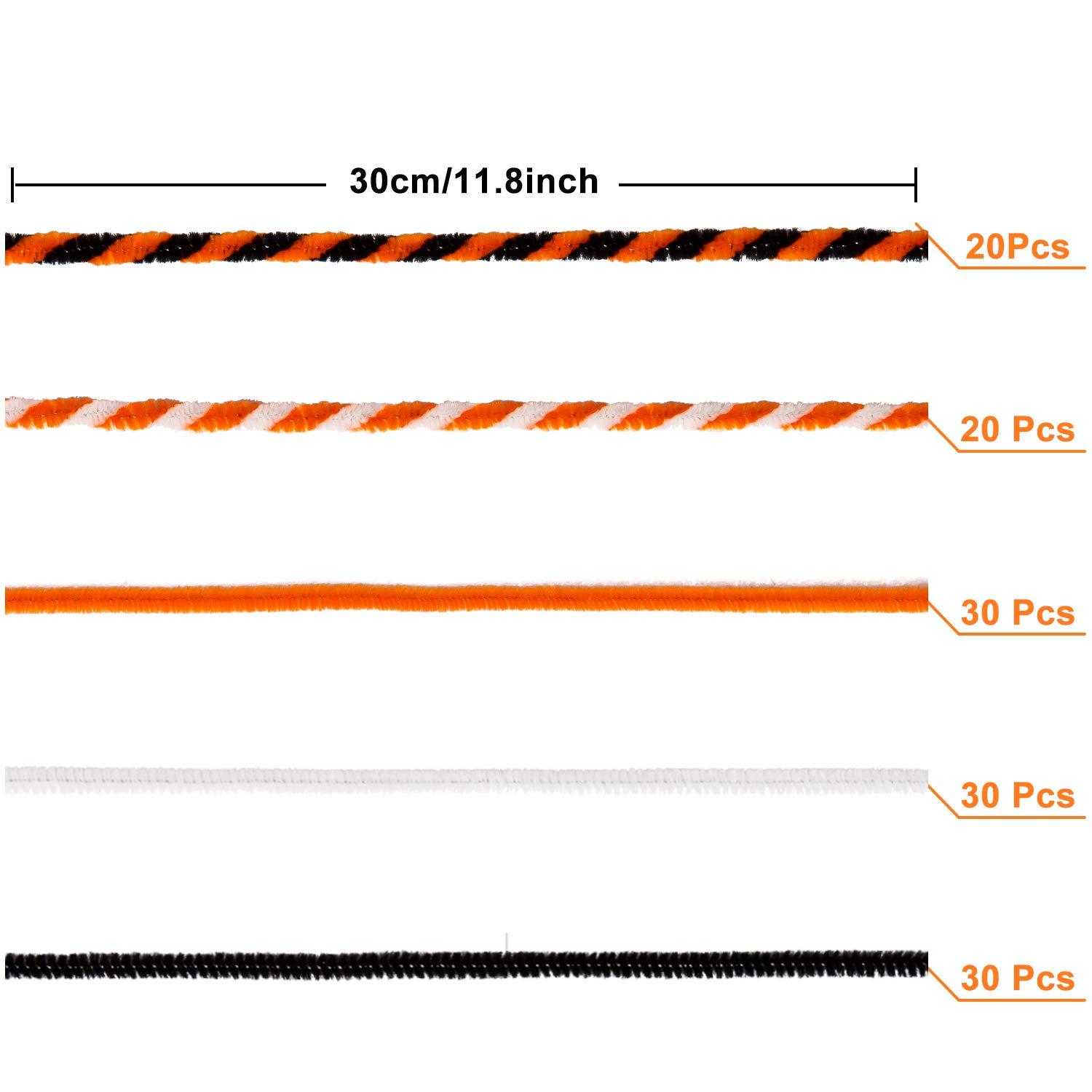 imageWhaline 450Pcs Halloween Pipe Cleaners Set Includes 5 Colors Chenille Stems 5 Sizes Wiggle Googly Eyes 4 Sizes Pompoms for Halloween Party DIY Art Craft Supplies Black Orange White