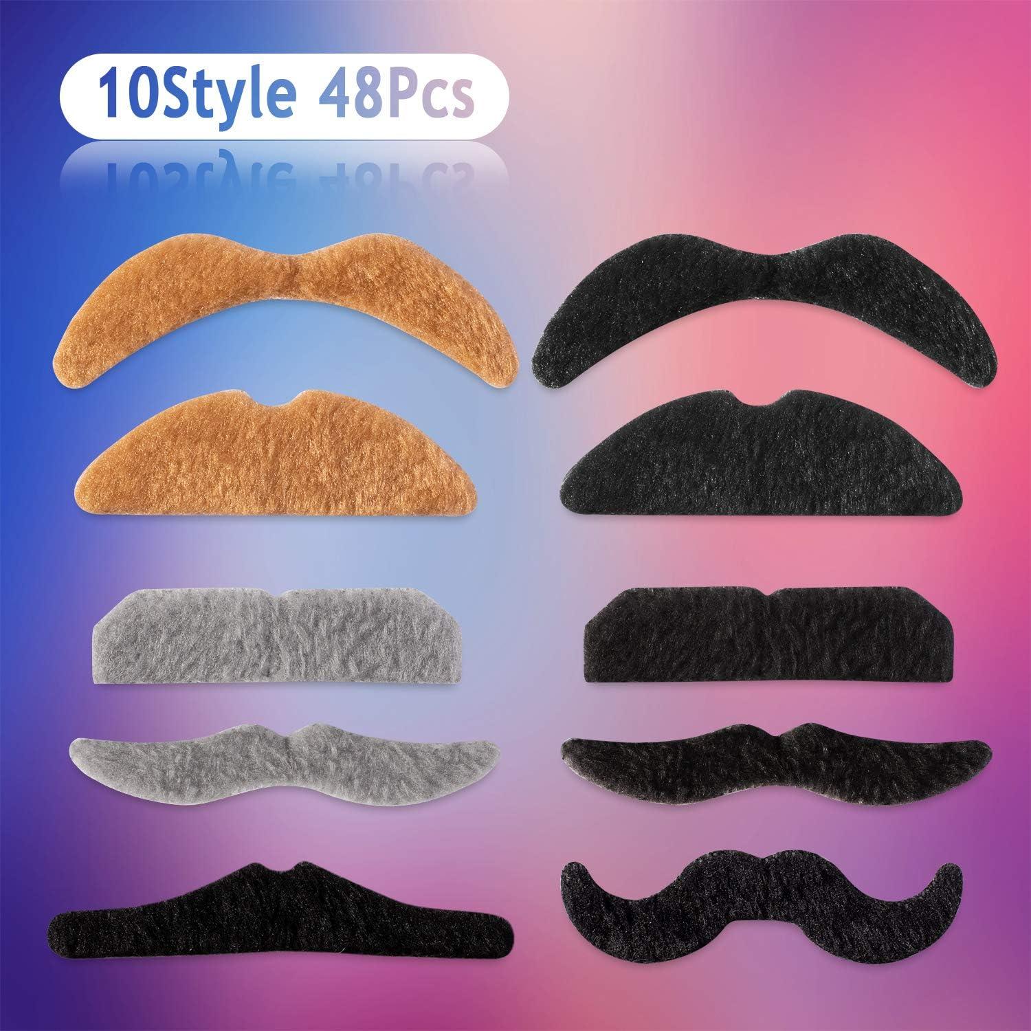 imageWhaline 48 Piece Self Adhesive Fake Mustache Set Novelty Mustaches for Costume and Halloween Festival Party