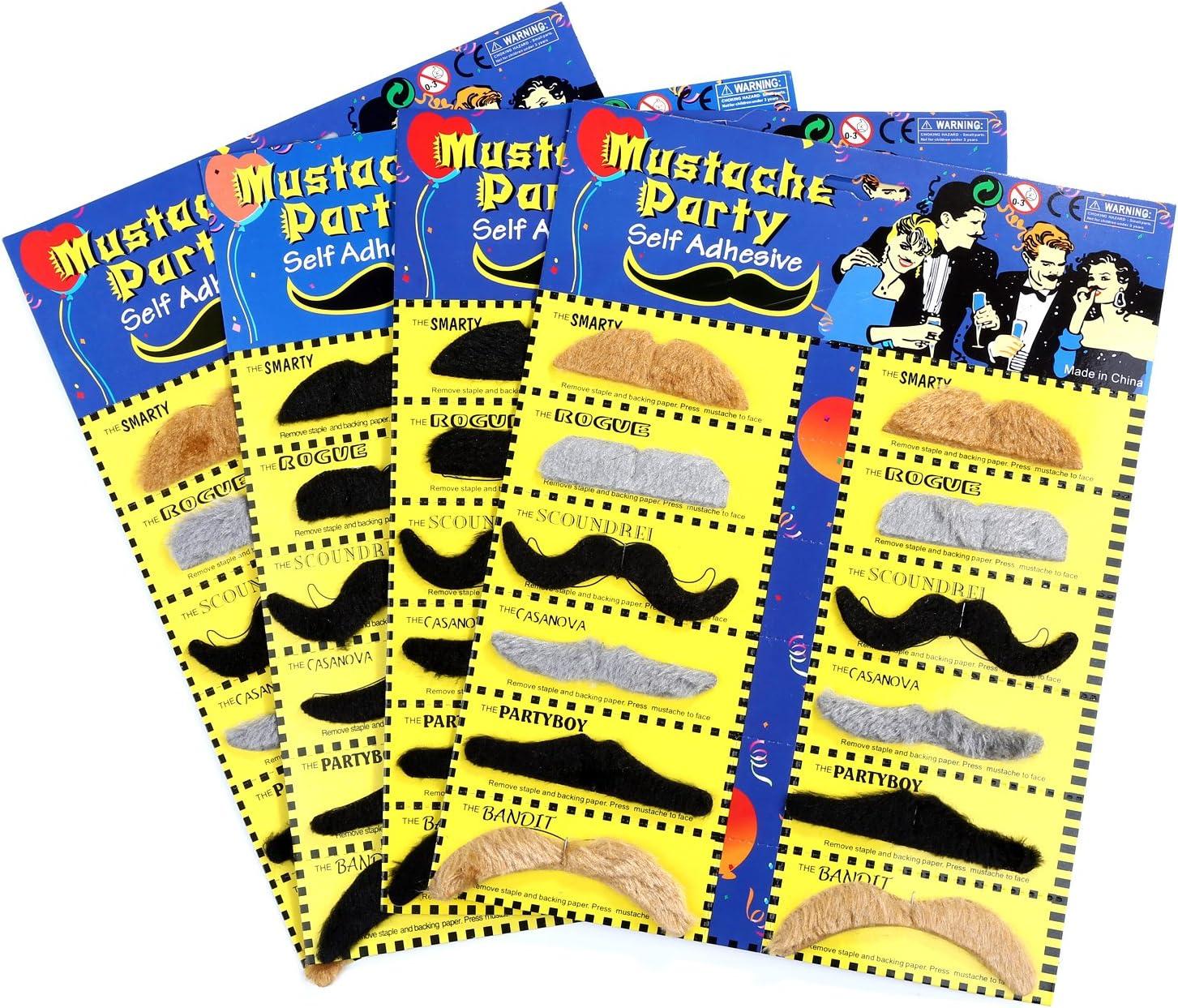 imageWhaline 48 Piece Self Adhesive Fake Mustache Set Novelty Mustaches for Costume and Halloween Festival Party