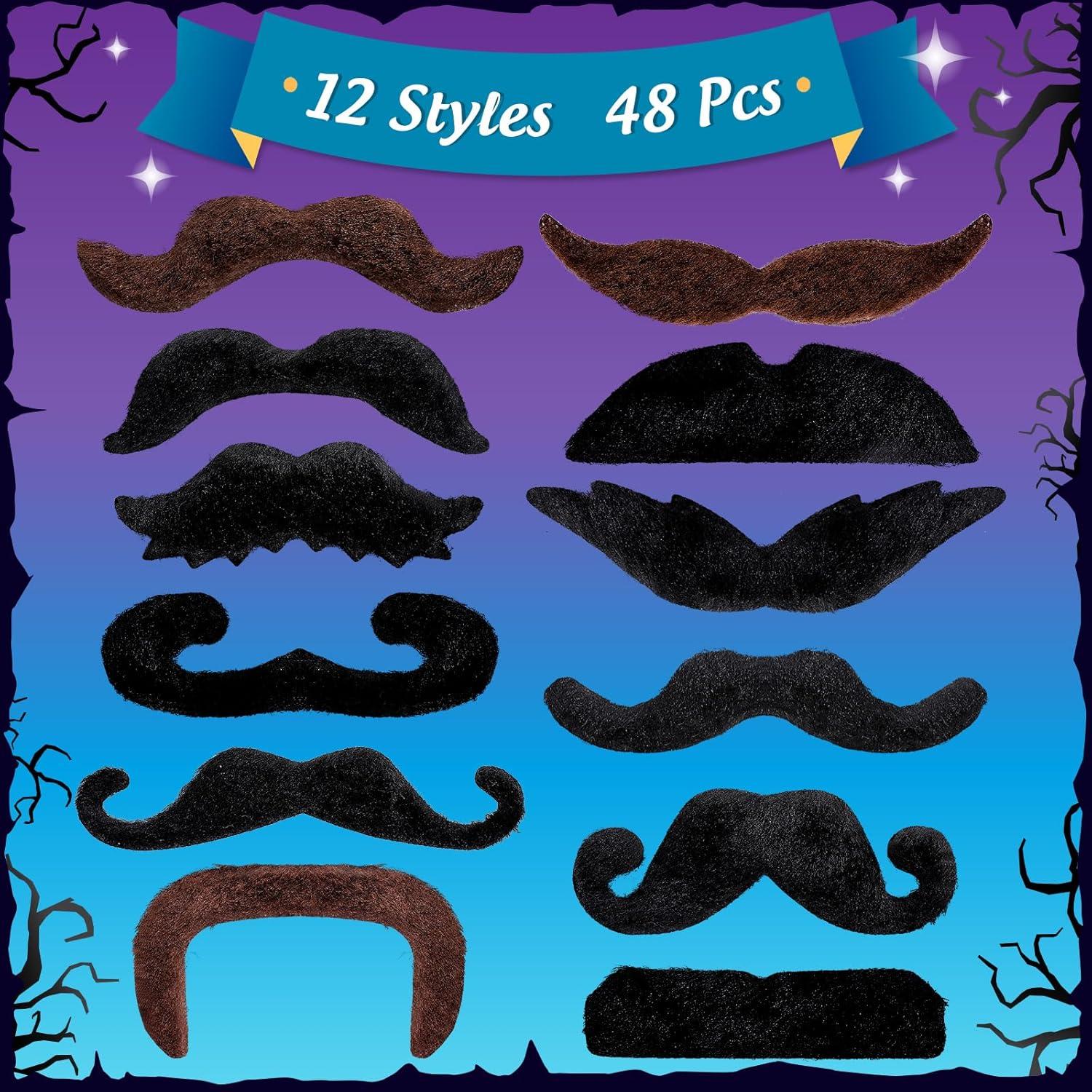 imageWhaline 48Pcs Fake Mustaches SelfAdhesive Blank Brown Costume Novelty Mustache 12 Styles Artificial Bead for Masquerade Performance Birthday Costume Cosplay Party Supplies