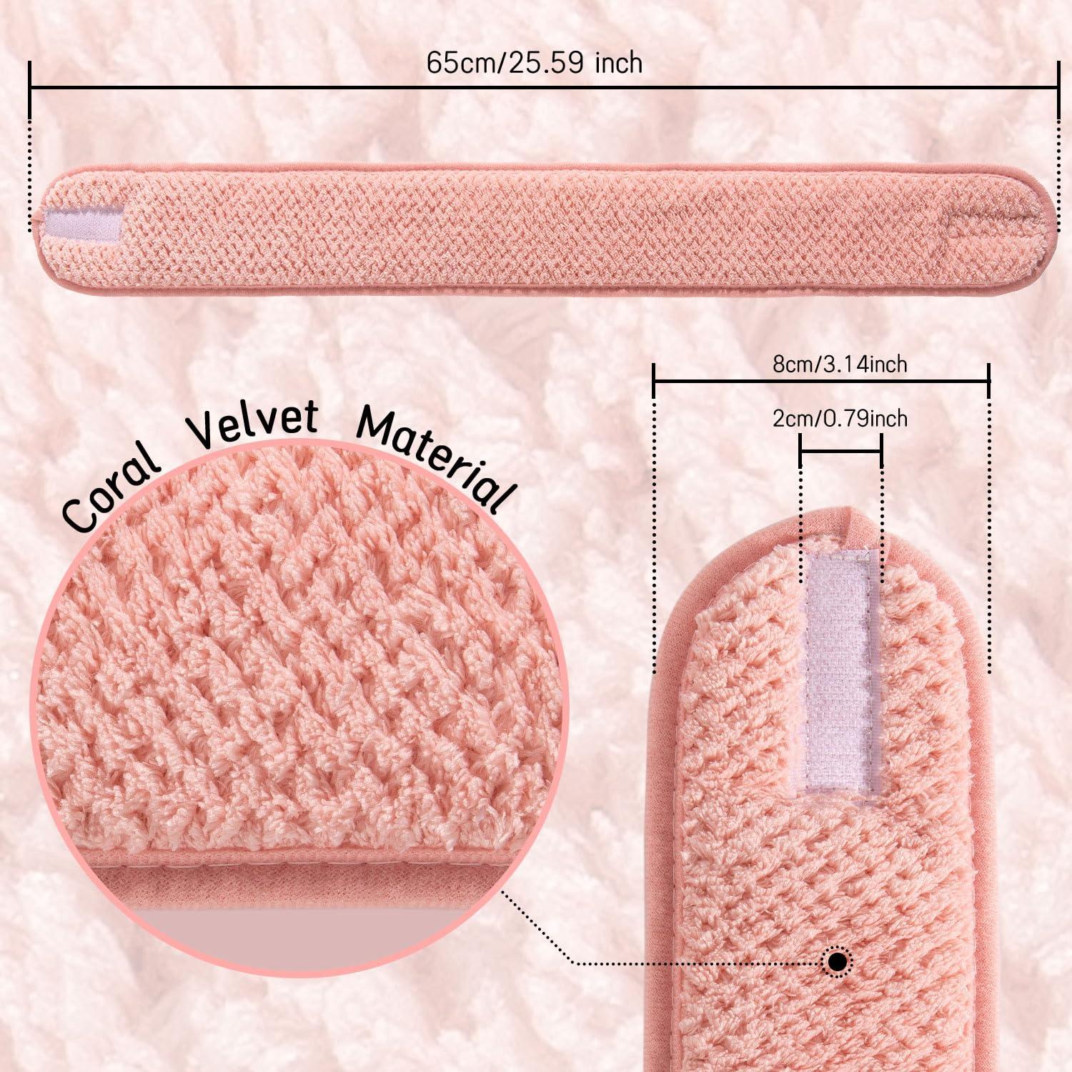 imageWhaline 4Pcs Spa Facial Headband Super Absorption Makeup Hair Wrap Adjustable Coral Fleece Hair Band Soft Towel Head Band for Face Washing Shower SportsPea Green Pink Beige Light Gray