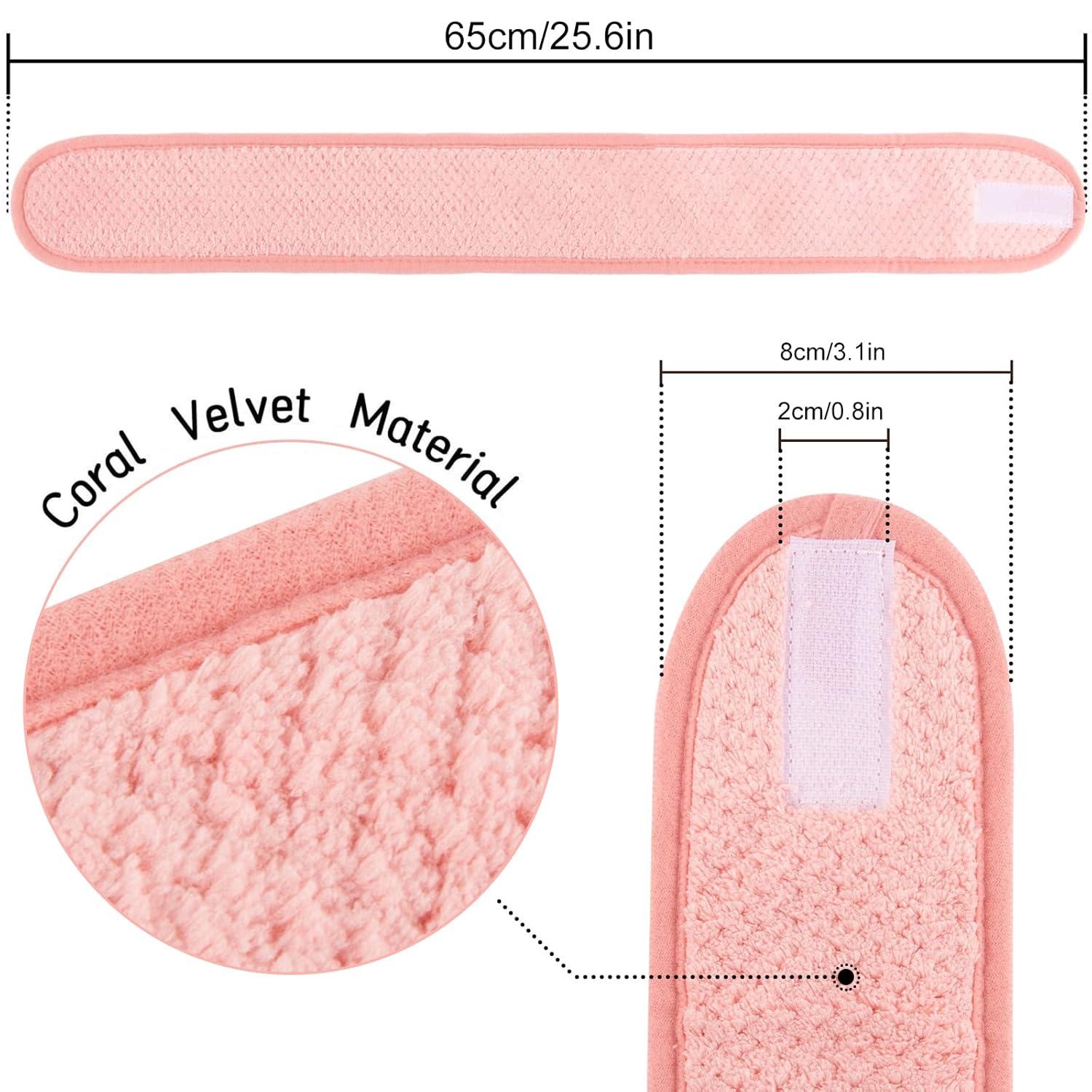 imageWhaline 4Pcs Spa Facial Headband Super Absorption Makeup Hair Wrap Adjustable Coral Fleece Hair Band Soft Towel Head Band for Face Washing Shower SportsPea Green PinkOrange Blue Light Purple