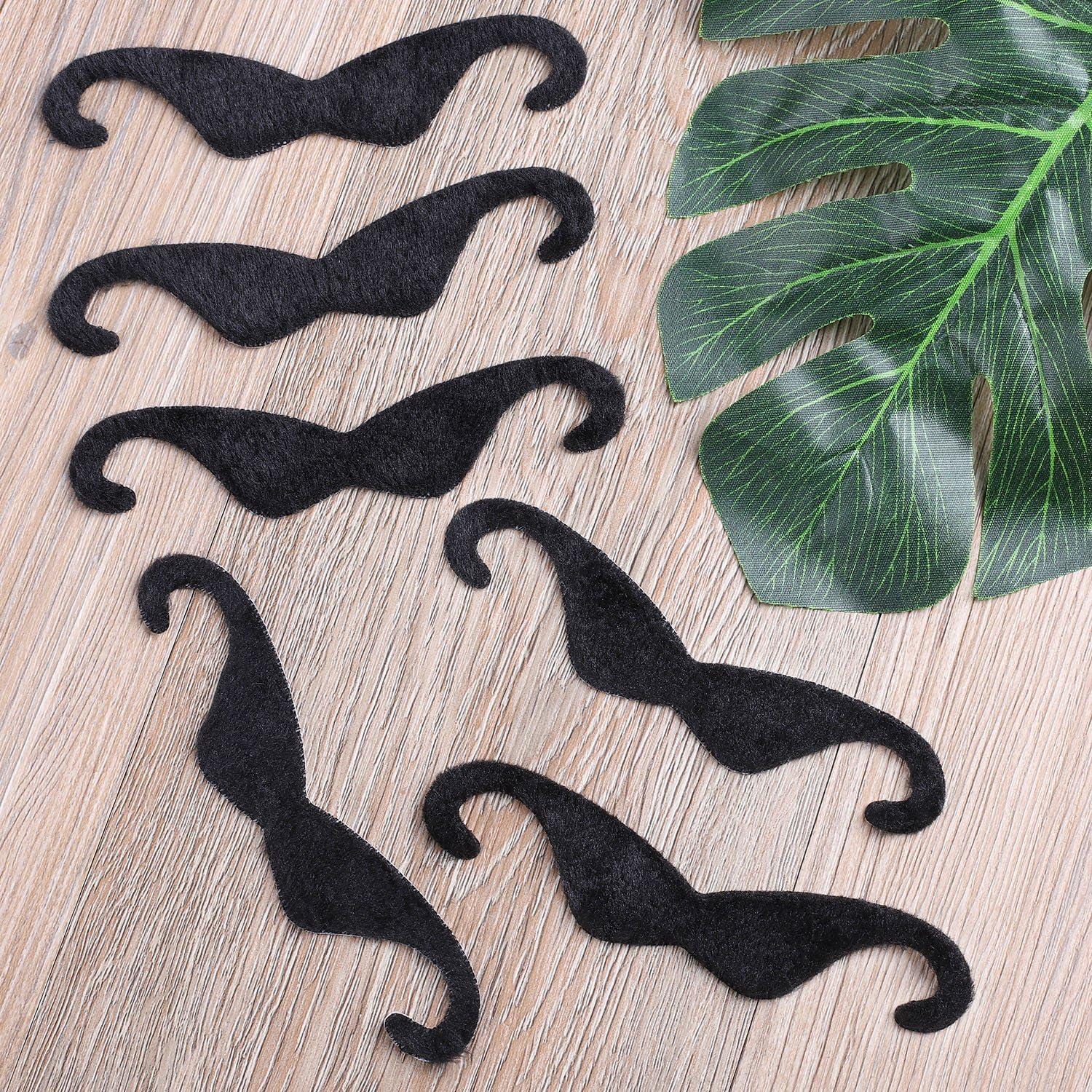 imageWhaline 5 Inch Large Self Adhesive Fake Mustaches Novelty Black Mustache for Masquerade Costume Party 6 Pieces