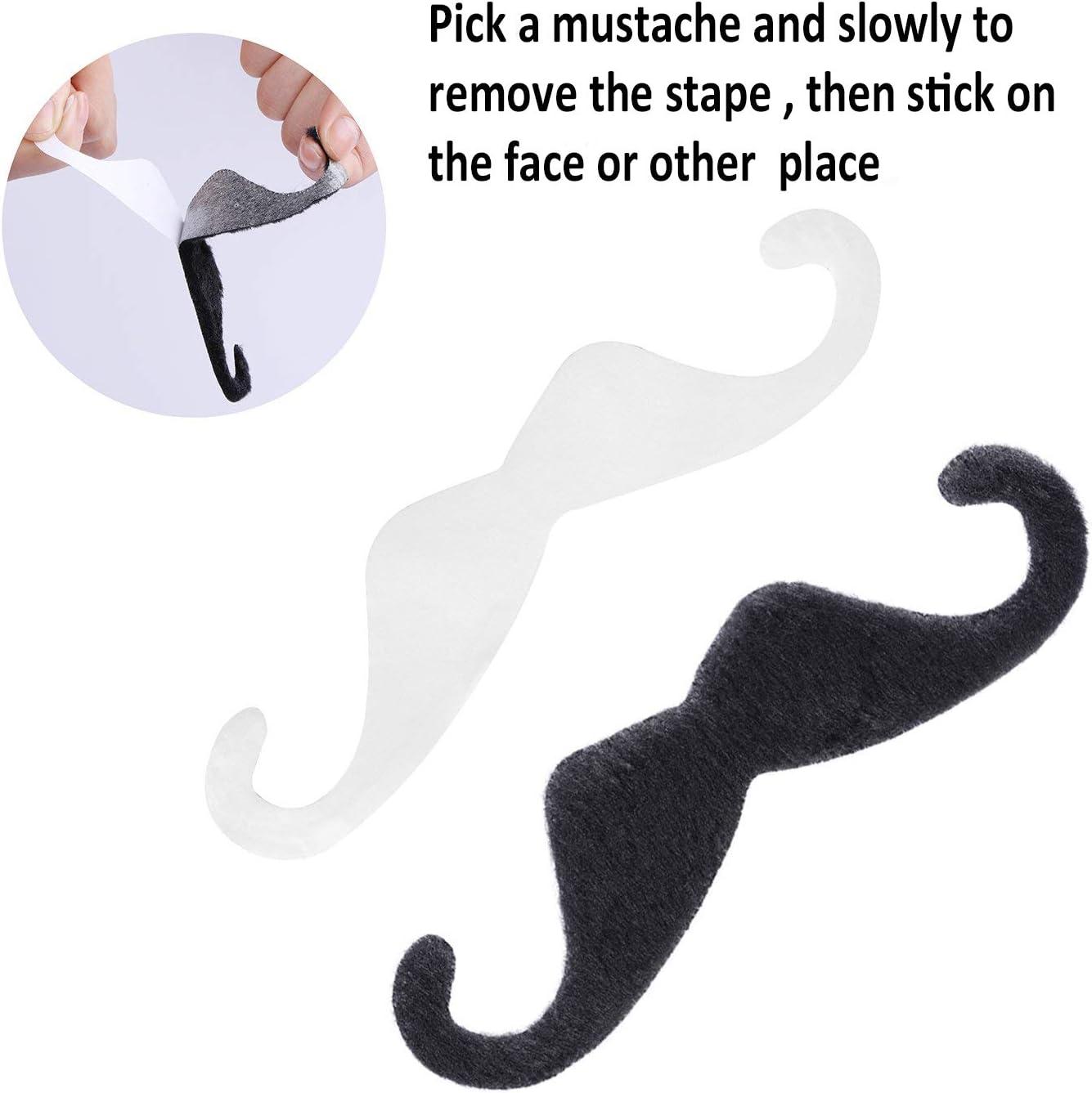 imageWhaline 5 Inch Large Self Adhesive Fake Mustaches Novelty Black Mustache for Masquerade Costume Party 6 Pieces