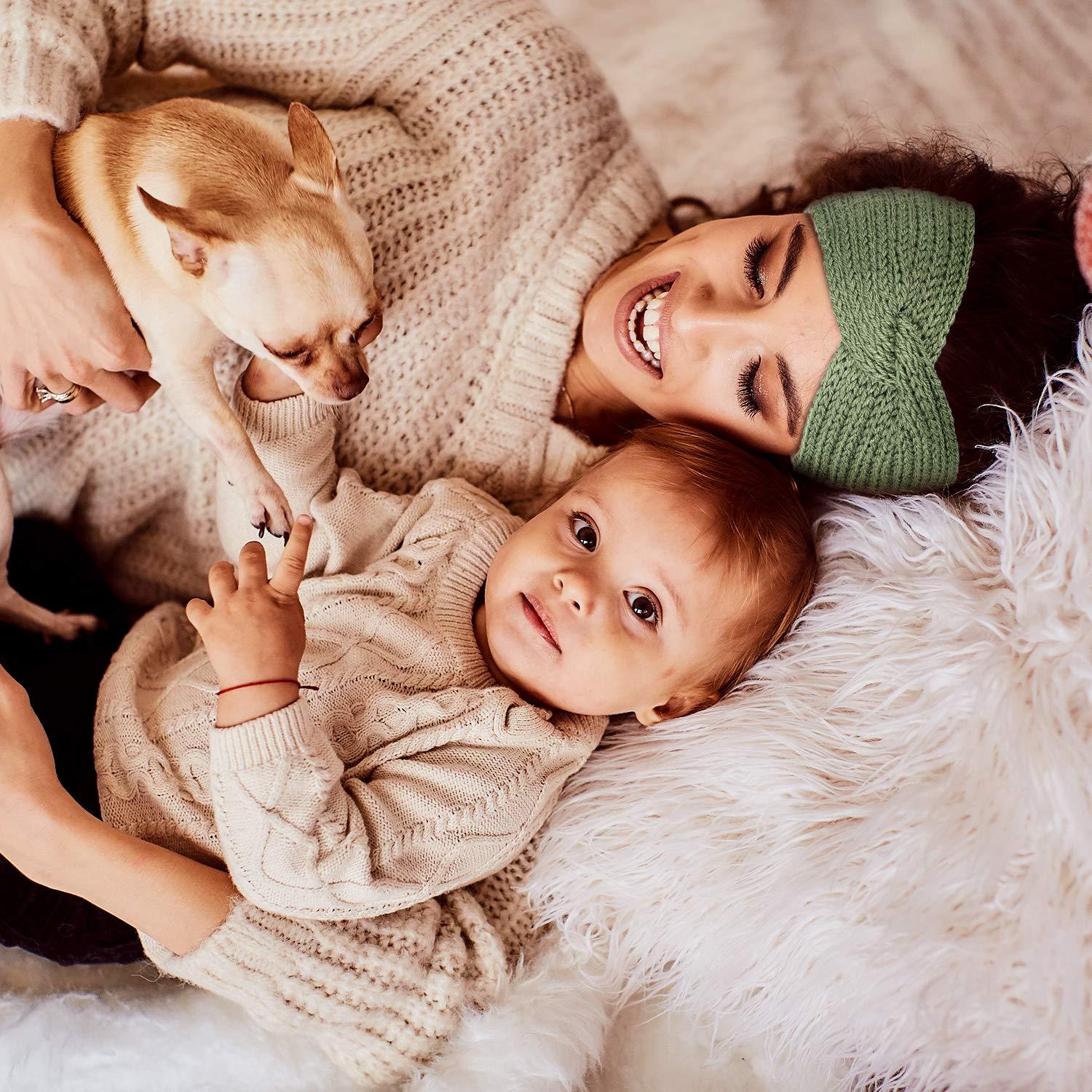 imageWhaline 5 Pieces Winter Knit Headbands Chunky Knit Headbands4 Elastic Turban Head Wraps and 1 Pearl Crochet Hair Band Ear Warmer Crochet Head Wraps for Women Girls AutumnampampWinter ColorsBlue Green