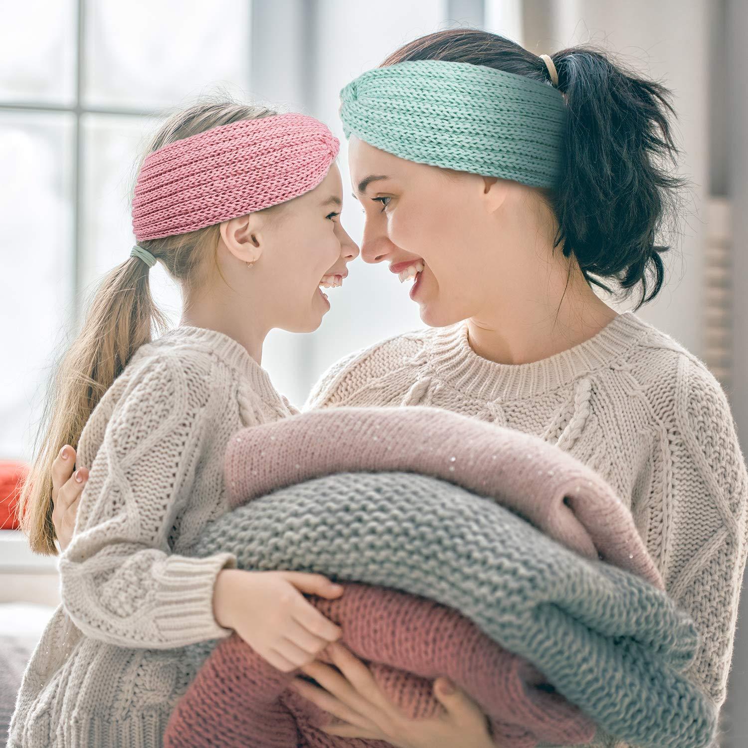 imageWhaline 5 Pieces Winter Knit Headbands Chunky Knit Headbands4 Elastic Turban Head Wraps and 1 Pearl Crochet Hair Band Ear Warmer Crochet Head Wraps for Women Girls AutumnampampWinter ColorsCandy Color