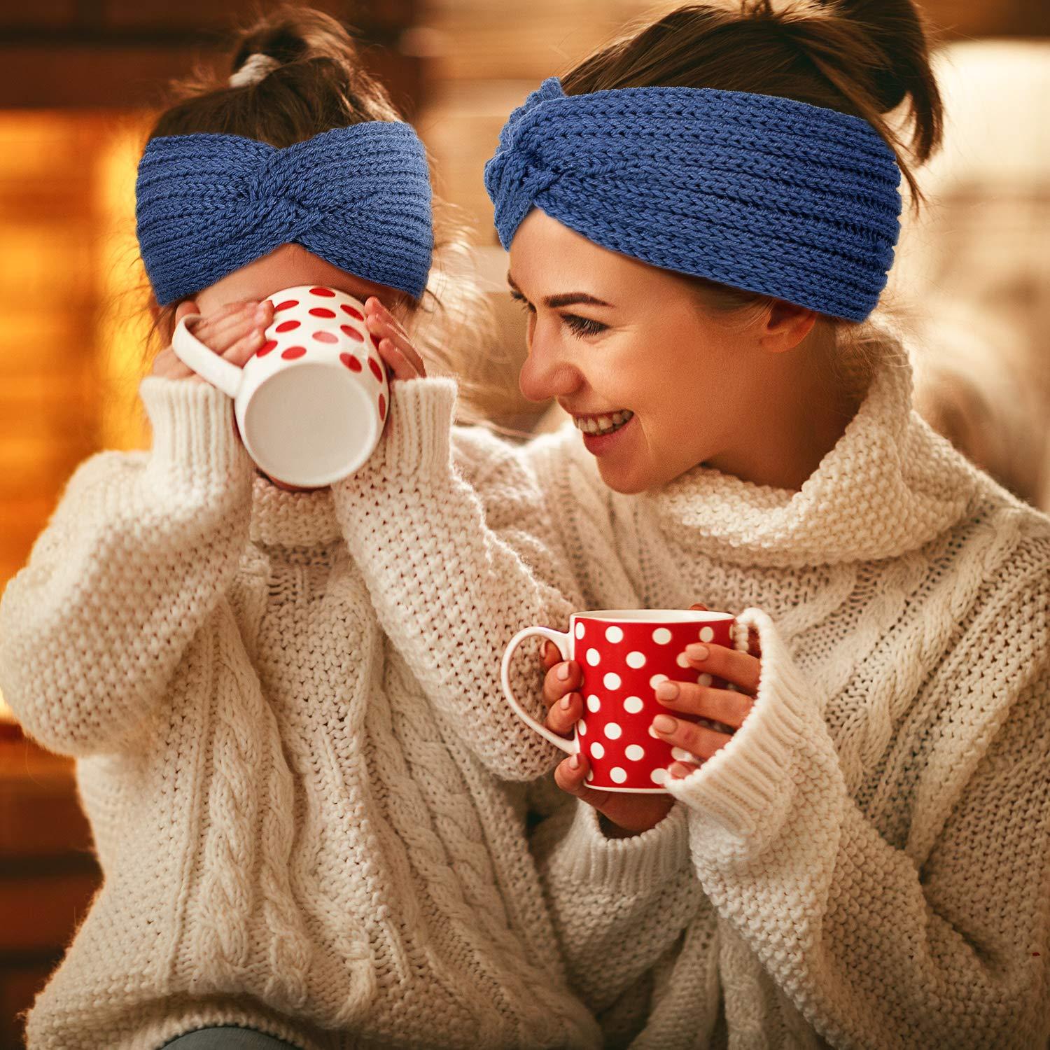 imageWhaline 5 Pieces Winter Knit Headbands Chunky Knit Headbands4 Elastic Turban Head Wraps and 1 Pearl Crochet Hair Band Ear Warmer Crochet Head Wraps for Women Girls AutumnampampWinter ColorsBlue Green