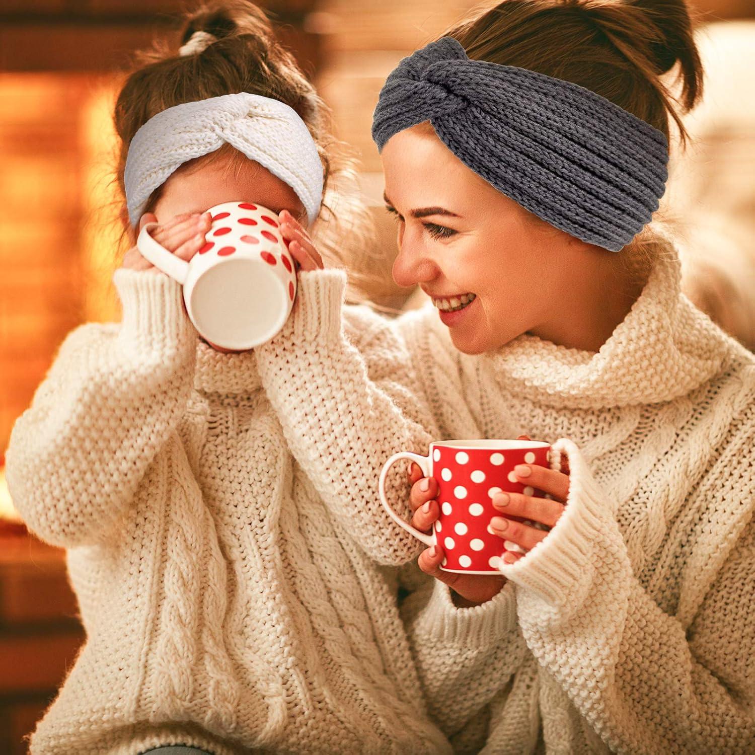 imageWhaline 5 Pieces Winter Knit Headbands Chunky Knit Headbands4 Elastic Turban Head Wraps and 1 Pearl Crochet Hair Band Ear Warmer Crochet Head Wraps for Women Girls AutumnampampWinter ColorsPinkGray