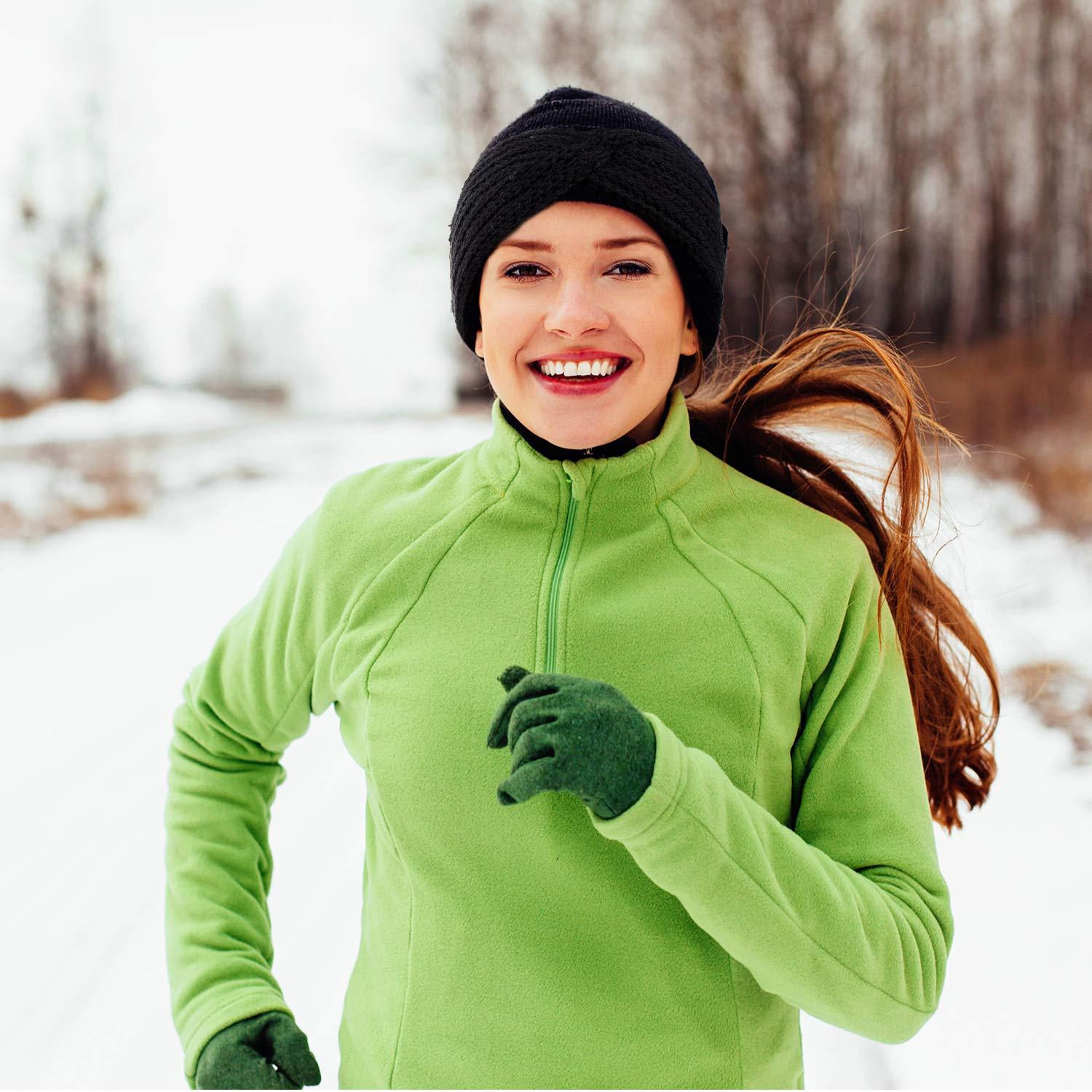 imageWhaline 5 Pieces Winter Knit Headbands Chunky Knit Headbands4 Elastic Turban Head Wraps and 1 Pearl Crochet Hair Band Ear Warmer Crochet Head Wraps for Women Girls AutumnampampWinter ColorsBlue Grey