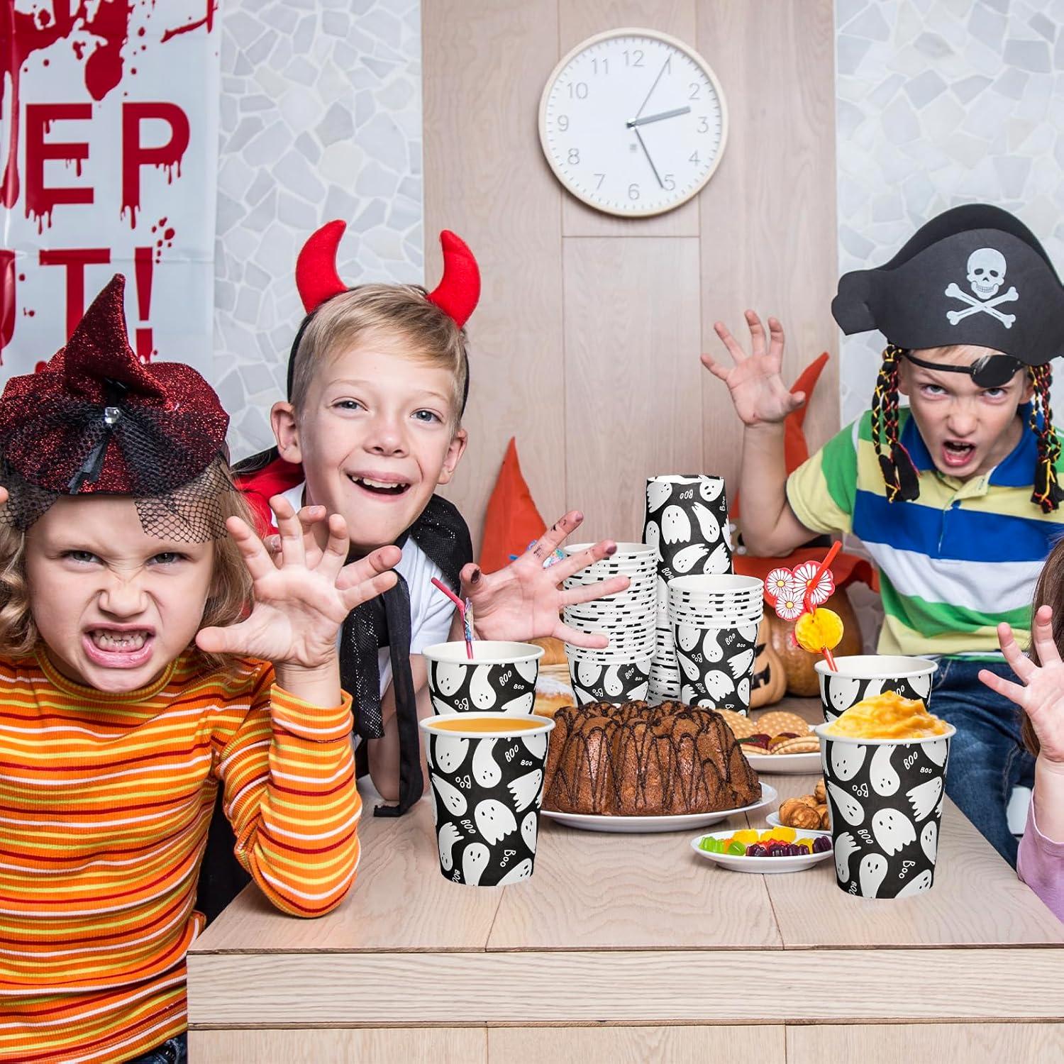 imageWhaline 50Pcs 12oz Halloween Ghost Paper Cups Pink Cute Ghost Boo Disposable Cups for Hot Cold Drinks Halloween Birthday Baby Shower Party Table SuppliesBlack