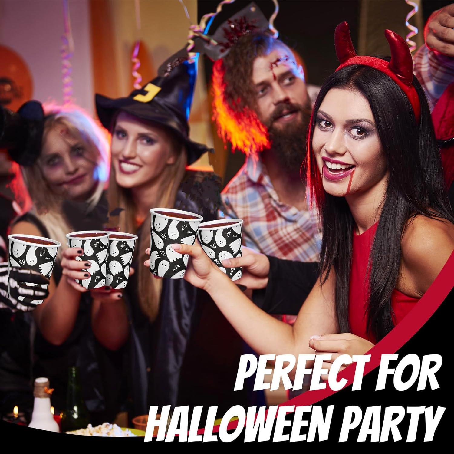 imageWhaline 50Pcs 12oz Halloween Ghost Paper Cups Pink Cute Ghost Boo Disposable Cups for Hot Cold Drinks Halloween Birthday Baby Shower Party Table SuppliesBlack