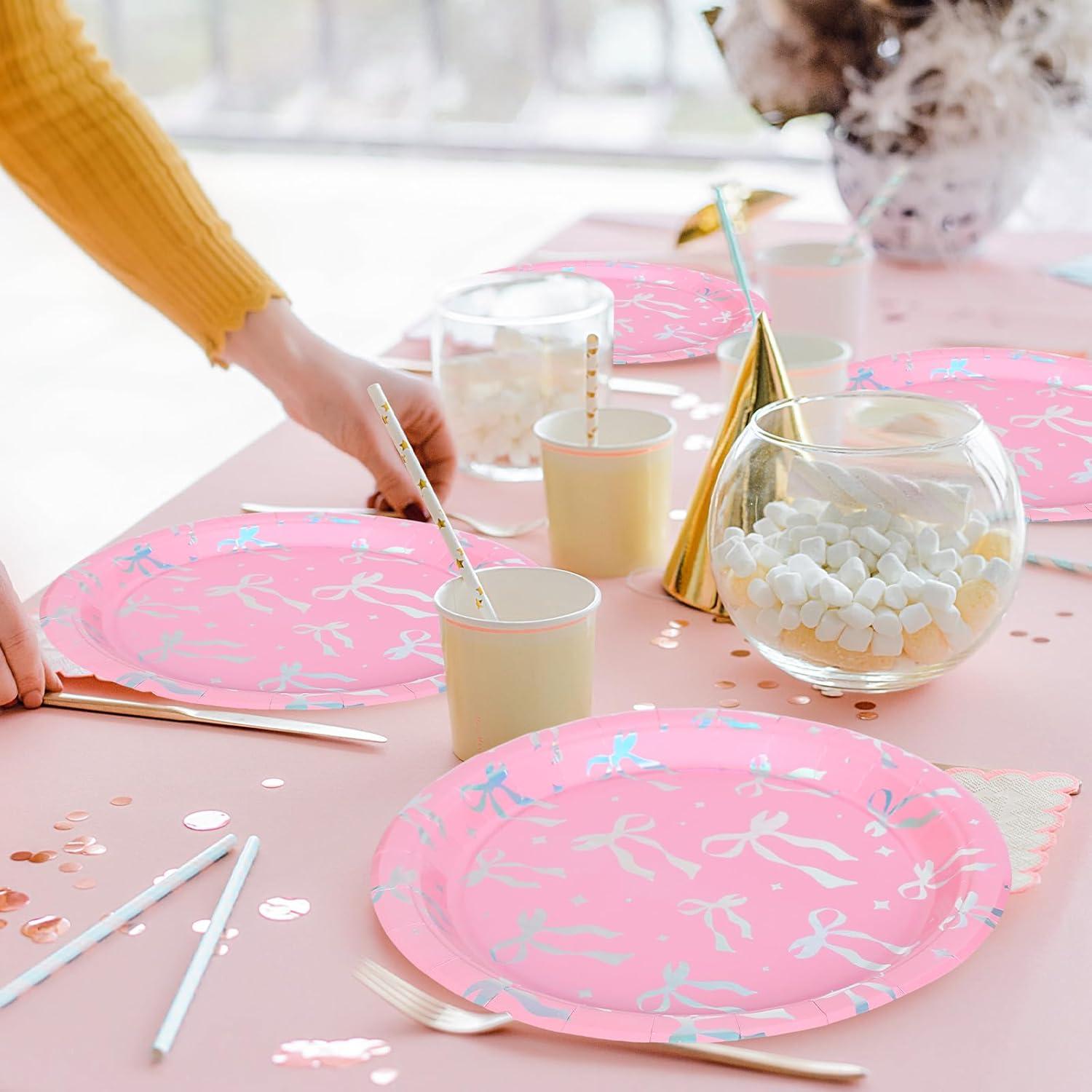 imageWhaline 50Pcs Iridescent Halloween Black Disposable Party Plates Silver Laser Ghost Paper Plates ColorChanging Holographic Dinner Plates for Spooky Kitchen Supplies 9 InchBow