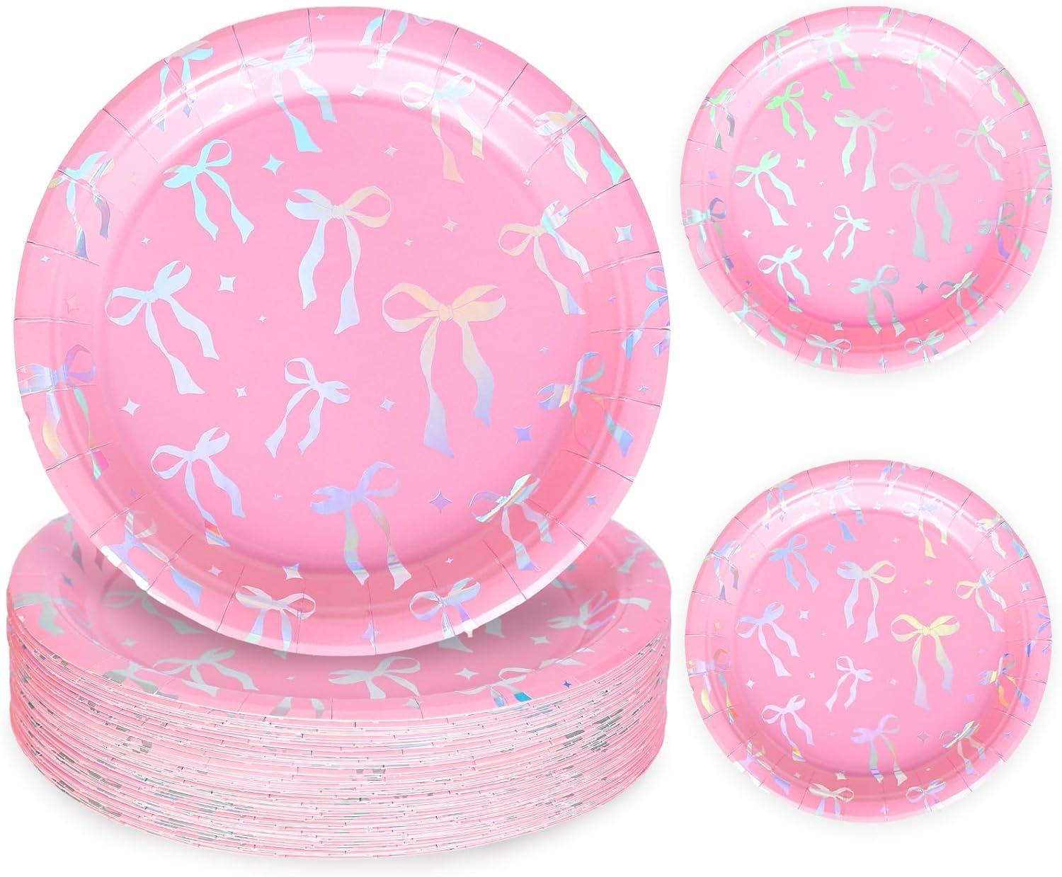 imageWhaline 50Pcs Iridescent Halloween Black Disposable Party Plates Silver Laser Ghost Paper Plates ColorChanging Holographic Dinner Plates for Spooky Kitchen Supplies 9 InchBow