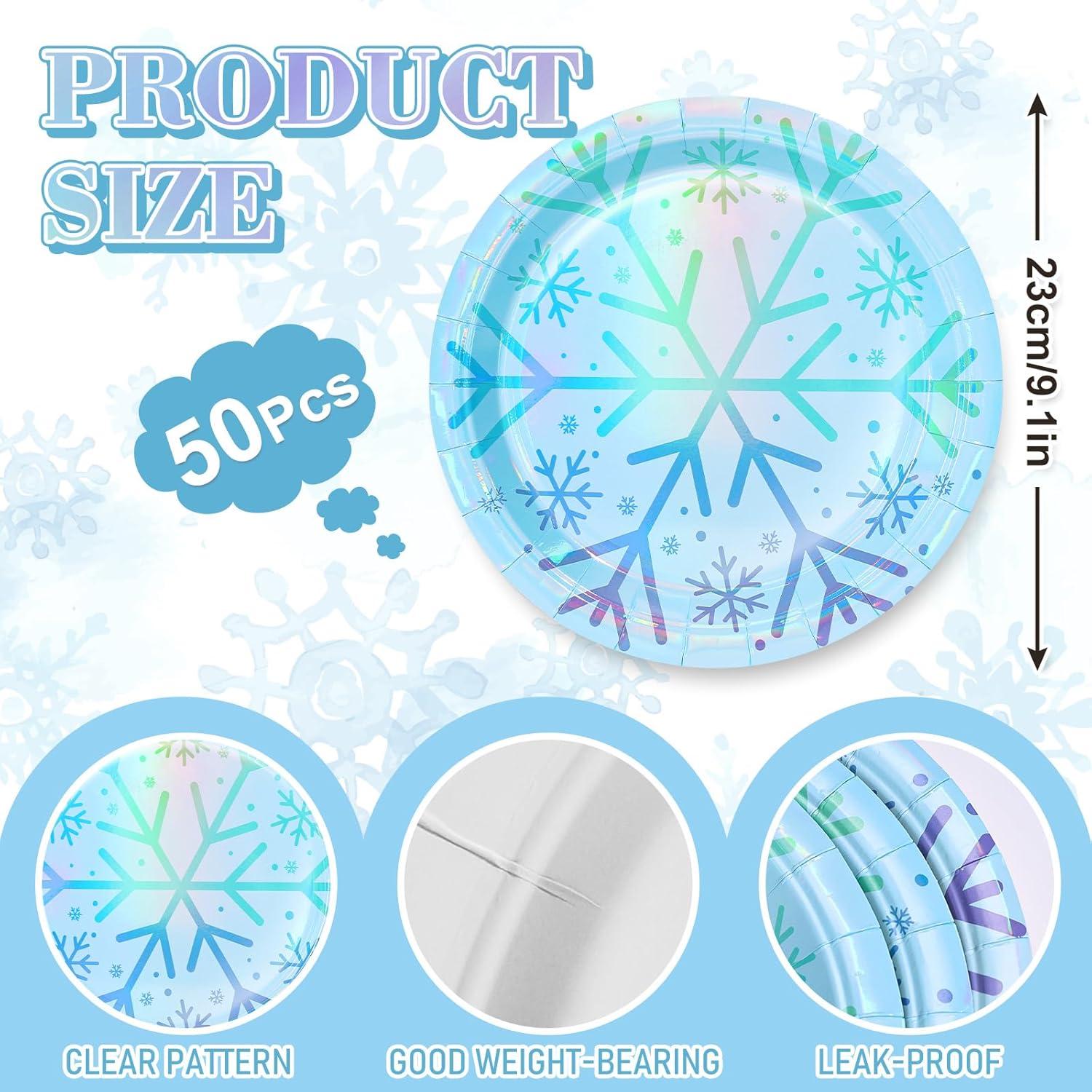 imageWhaline 50Pcs Iridescent Halloween Black Disposable Party Plates Silver Laser Ghost Paper Plates ColorChanging Holographic Dinner Plates for Spooky Kitchen Supplies 9 InchSnowflake