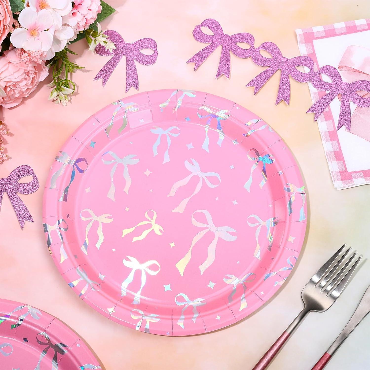 imageWhaline 50Pcs Iridescent Halloween Black Disposable Party Plates Silver Laser Ghost Paper Plates ColorChanging Holographic Dinner Plates for Spooky Kitchen Supplies 9 InchBow