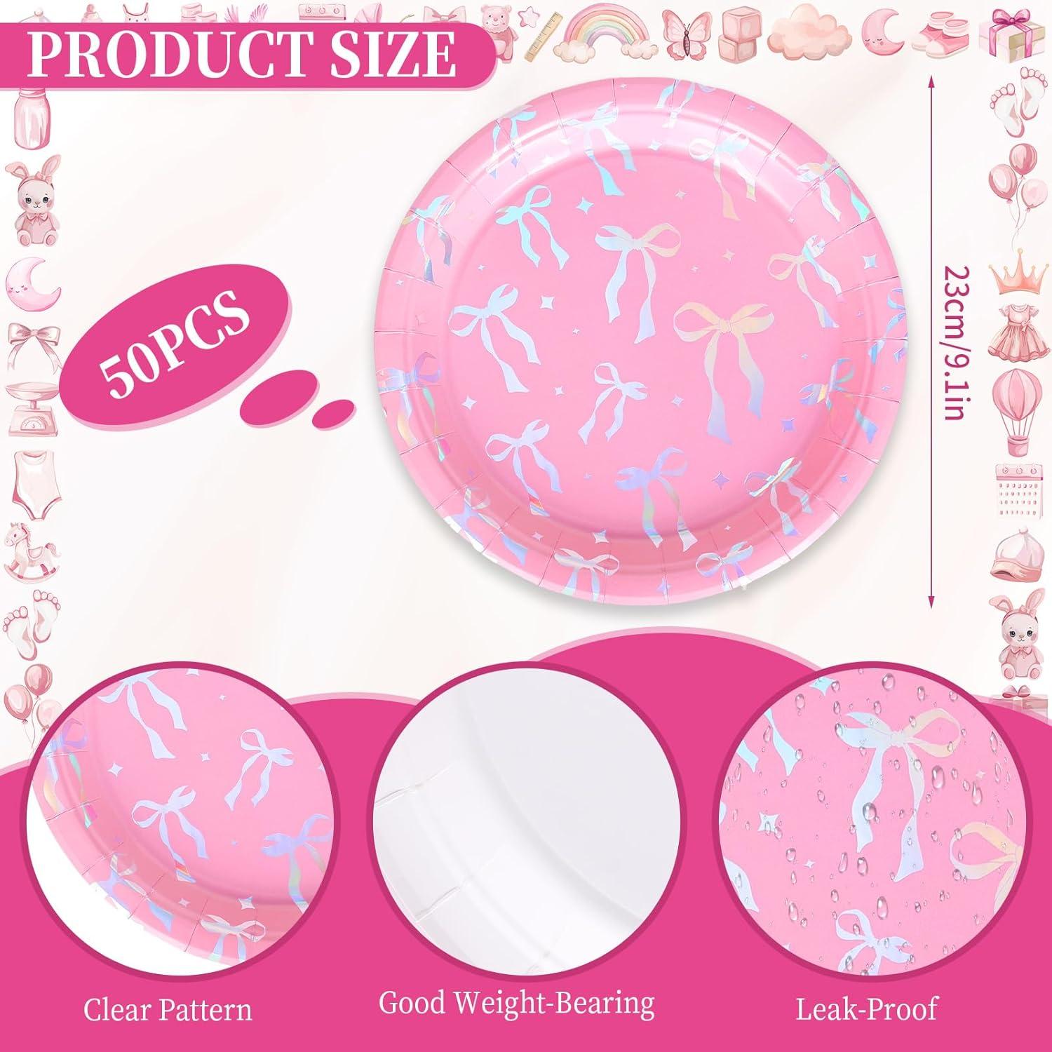 imageWhaline 50Pcs Iridescent Halloween Black Disposable Party Plates Silver Laser Ghost Paper Plates ColorChanging Holographic Dinner Plates for Spooky Kitchen Supplies 9 InchBow