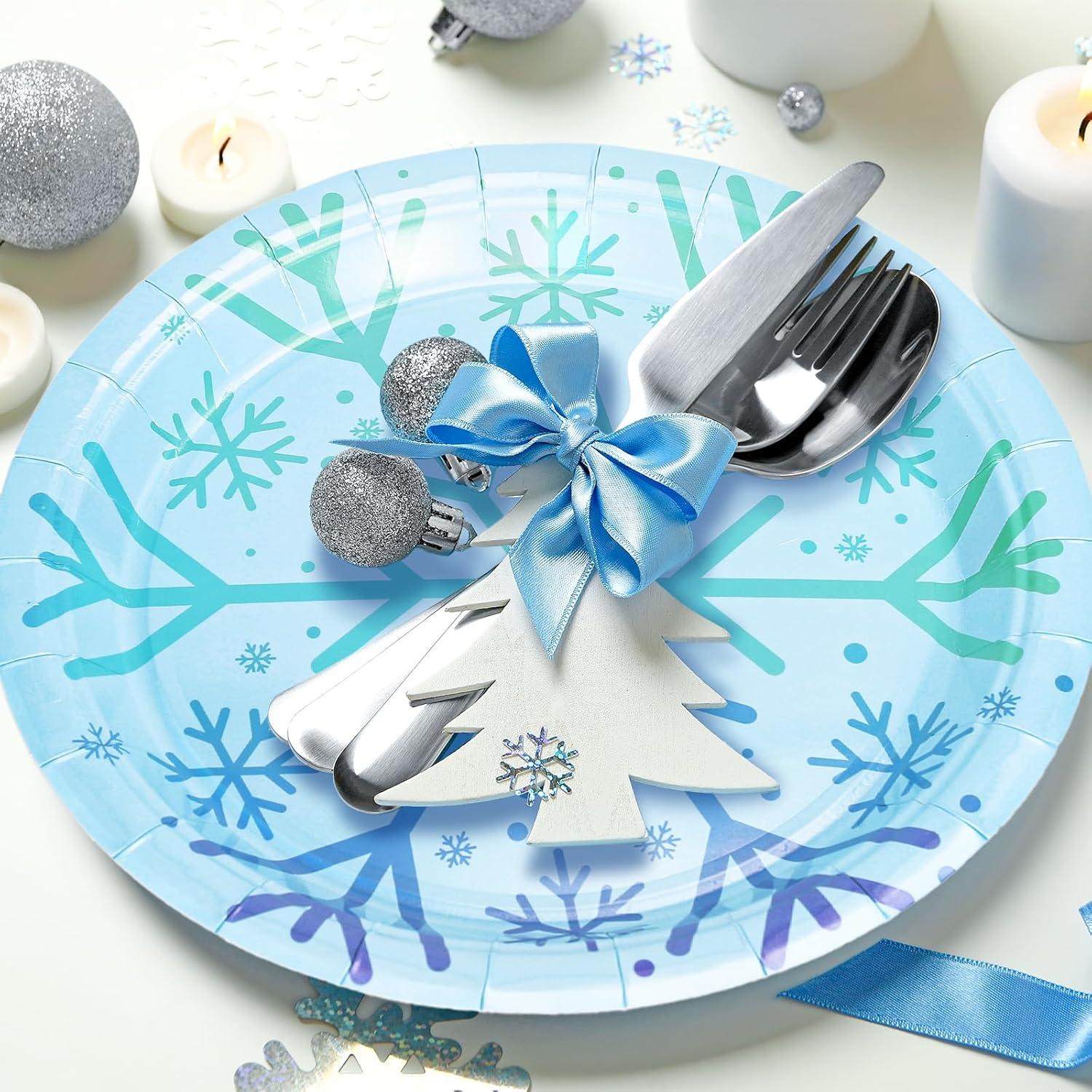 imageWhaline 50Pcs Iridescent Halloween Black Disposable Party Plates Silver Laser Ghost Paper Plates ColorChanging Holographic Dinner Plates for Spooky Kitchen Supplies 9 InchSnowflake