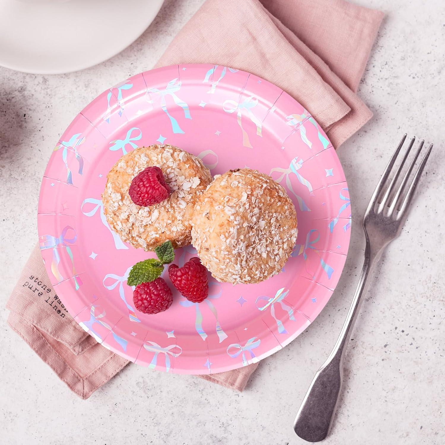 imageWhaline 50Pcs Iridescent Halloween Black Disposable Party Plates Silver Laser Ghost Paper Plates ColorChanging Holographic Dinner Plates for Spooky Kitchen Supplies 9 InchBow