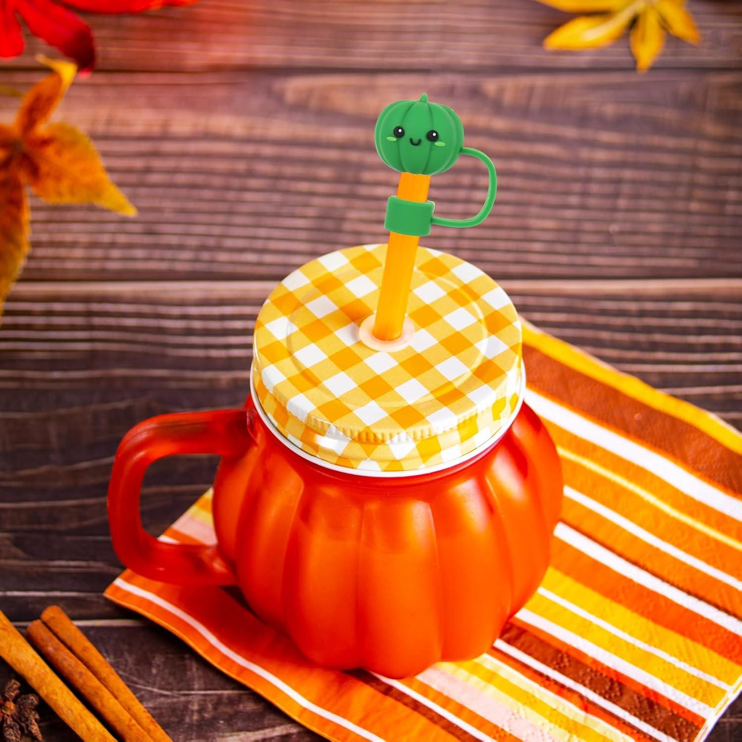 imageWhaline 5Pcs Halloween Straw Covers Cap Grimace Pumpkin Silicone Reusable Straw Topper Colorful 10mm04In Straw Lids Protectors for 3040 OZ Tumbler Cups AccessoriesCute Pumpkin Face
