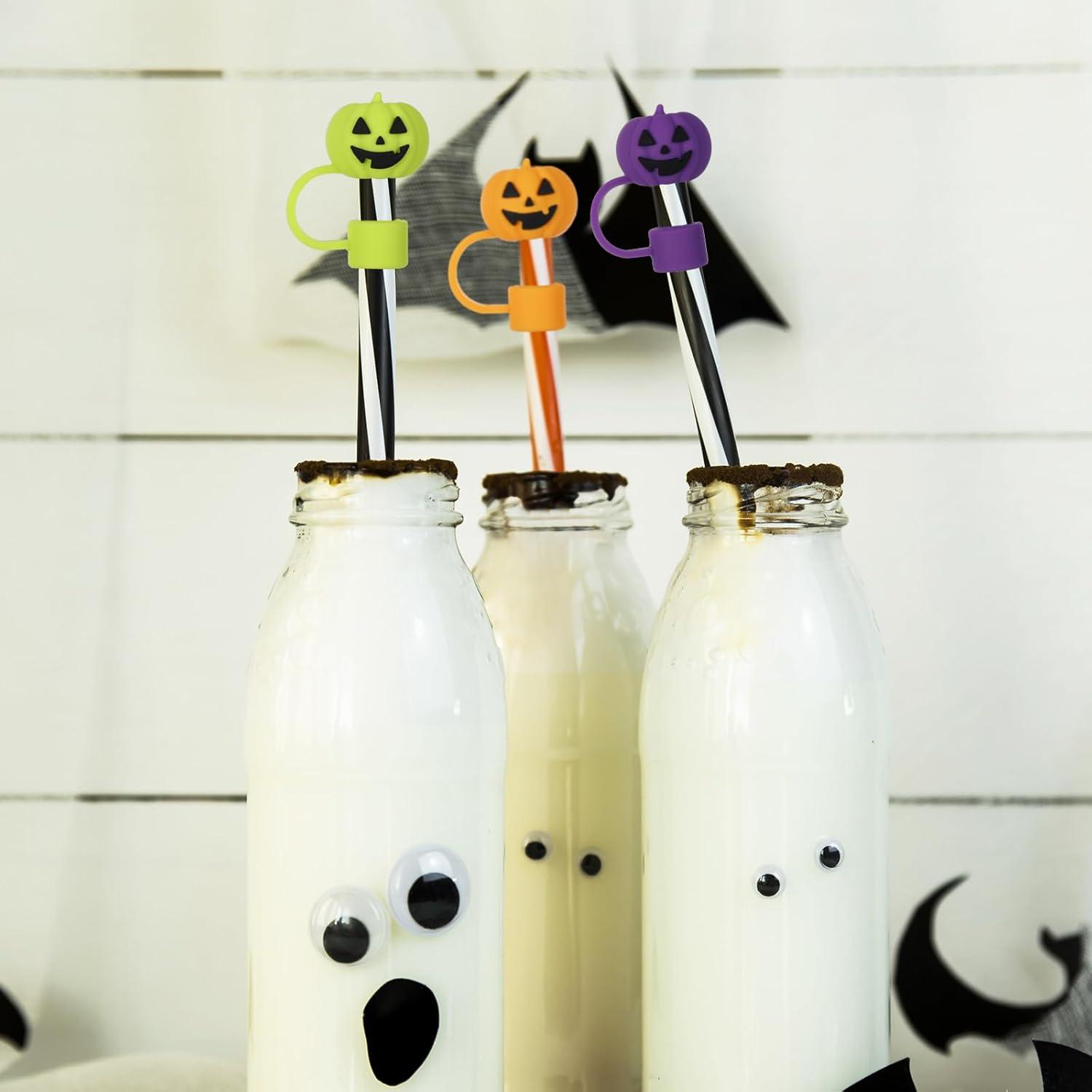 imageWhaline 5Pcs Halloween Straw Covers Cap Grimace Pumpkin Silicone Reusable Straw Topper Colorful 10mm04In Straw Lids Protectors for 3040 OZ Tumbler Cups AccessoriesGrimace Pumpkin