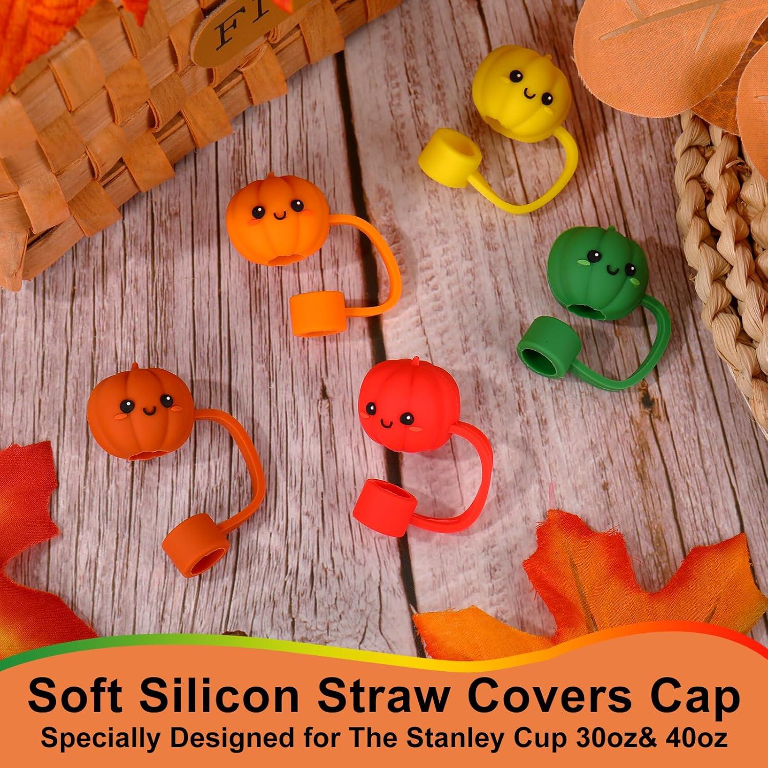 imageWhaline 5Pcs Halloween Straw Covers Cap Grimace Pumpkin Silicone Reusable Straw Topper Colorful 10mm04In Straw Lids Protectors for 3040 OZ Tumbler Cups AccessoriesCute Pumpkin Face