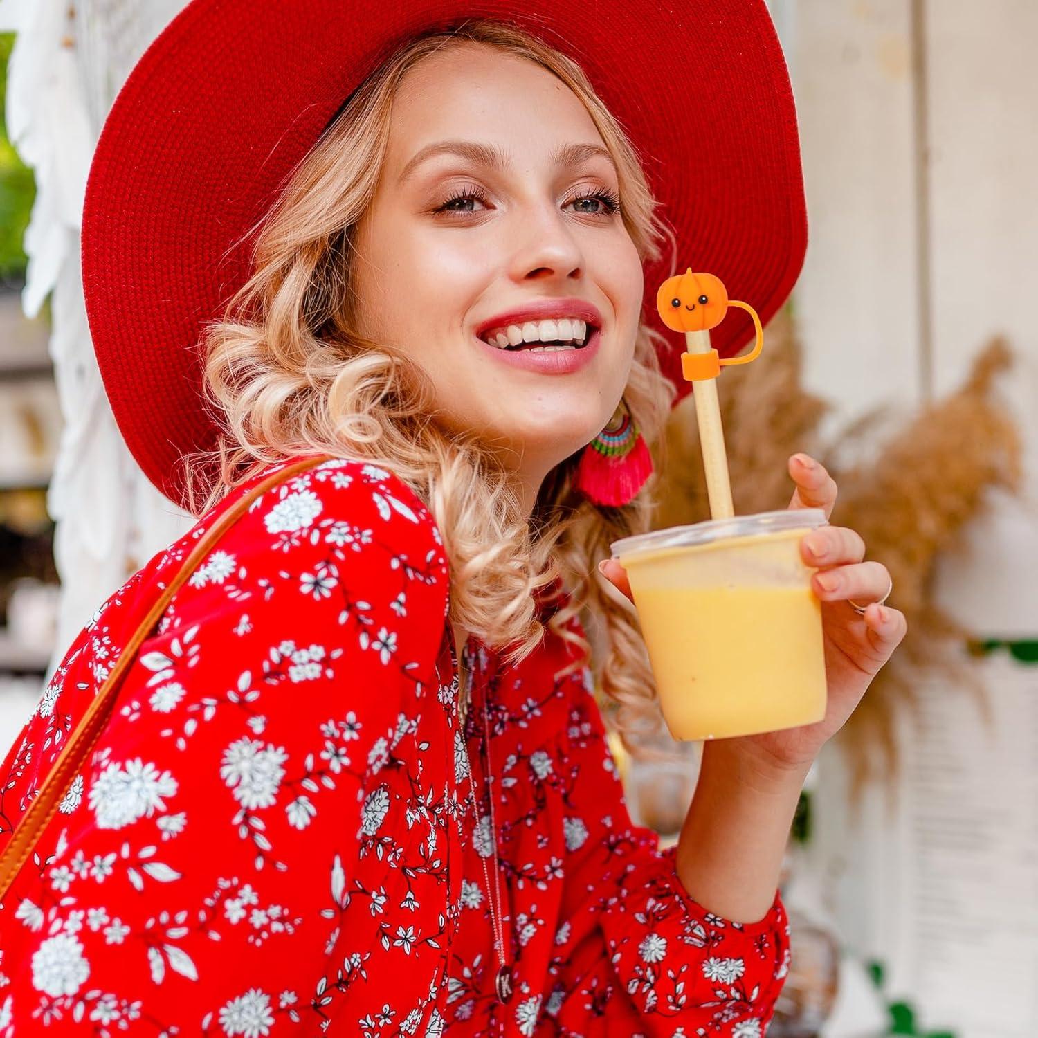 imageWhaline 5Pcs Halloween Straw Covers Cap Grimace Pumpkin Silicone Reusable Straw Topper Colorful 10mm04In Straw Lids Protectors for 3040 OZ Tumbler Cups AccessoriesCute Pumpkin Face