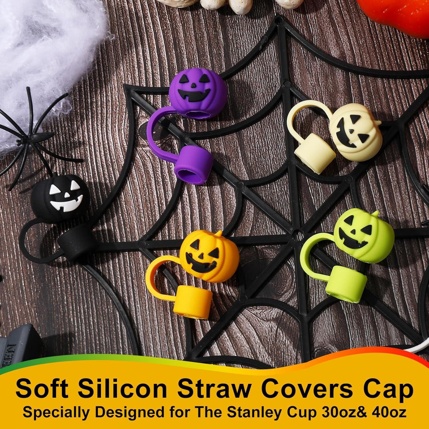 imageWhaline 5Pcs Halloween Straw Covers Cap Grimace Pumpkin Silicone Reusable Straw Topper Colorful 10mm04In Straw Lids Protectors for 3040 OZ Tumbler Cups AccessoriesGrimace Pumpkin
