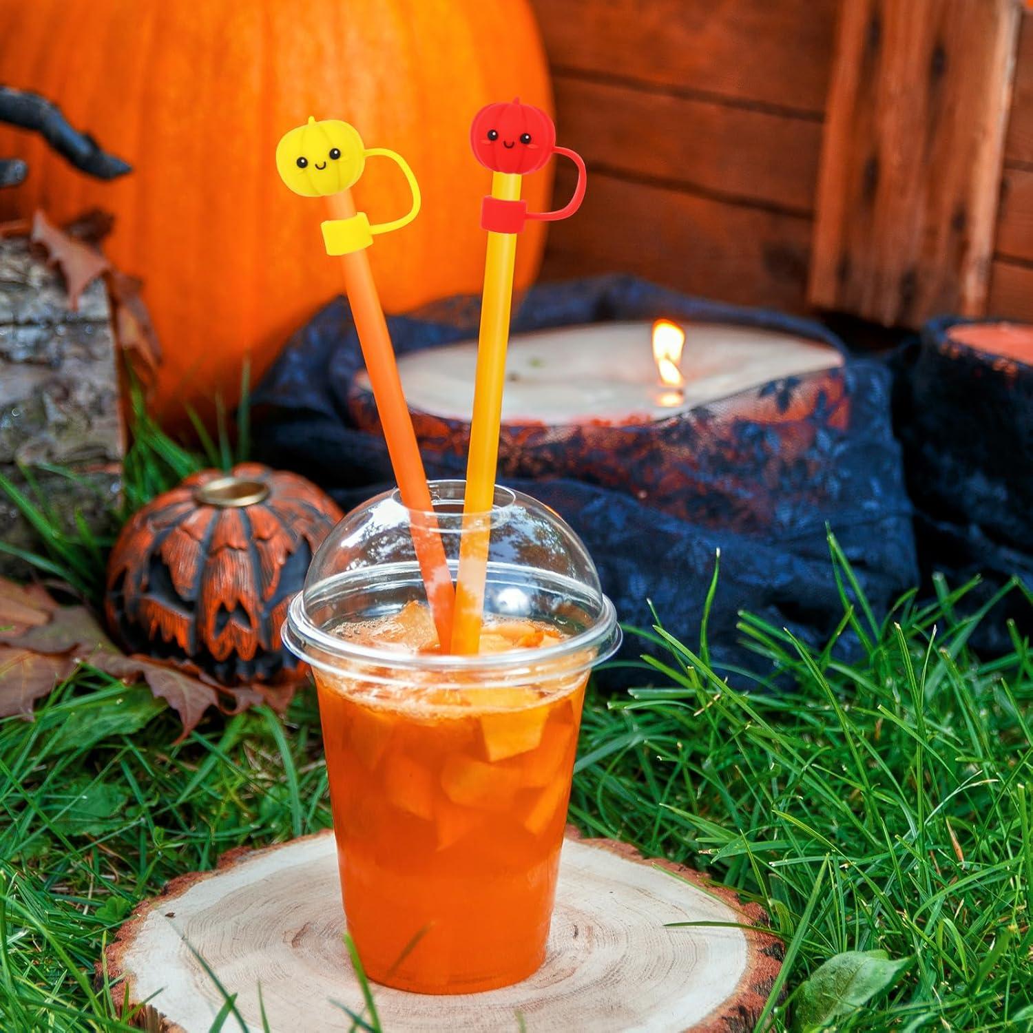 imageWhaline 5Pcs Halloween Straw Covers Cap Grimace Pumpkin Silicone Reusable Straw Topper Colorful 10mm04In Straw Lids Protectors for 3040 OZ Tumbler Cups AccessoriesCute Pumpkin Face