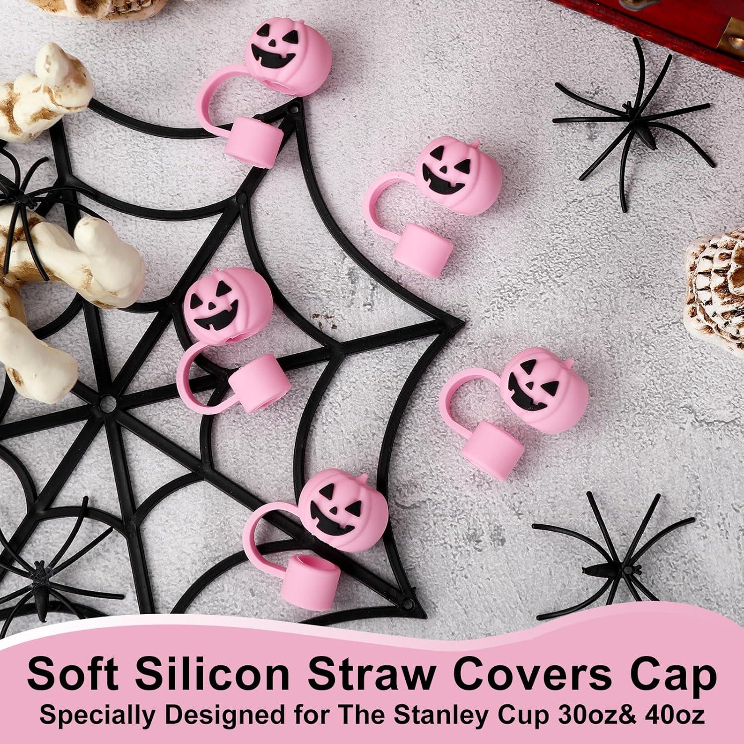 imageWhaline 5Pcs Halloween Straw Covers Cap Grimace Pumpkin Silicone Reusable Straw Topper Pink 10mm04In Straws Lids Protectors for 3040 OZ Tumbler Cups AccessoriesGrimace Pumpkin