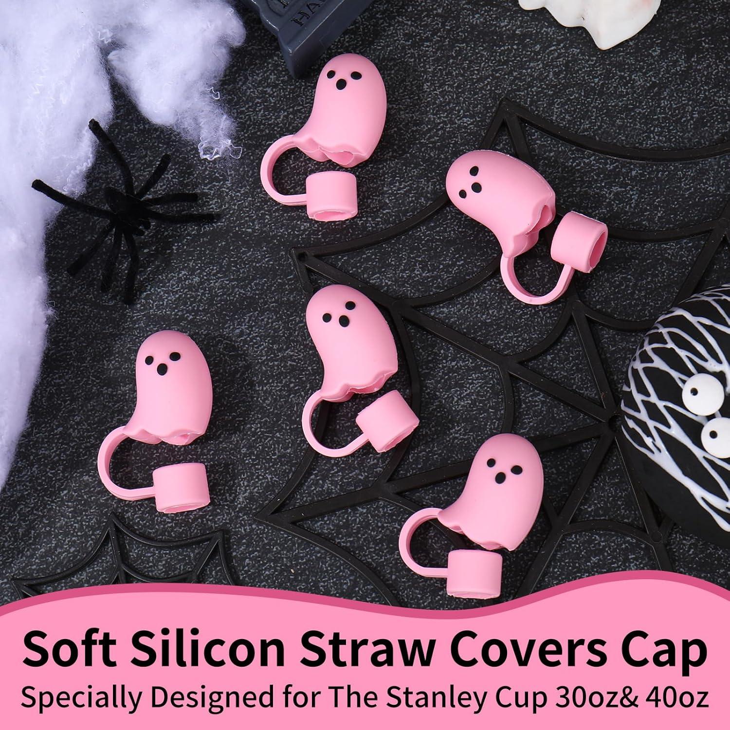 imageWhaline 5Pcs Halloween Straw Covers Cap Grimace Pumpkin Silicone Reusable Straw Topper Pink 10mm04In Straws Lids Protectors for 3040 OZ Tumbler Cups AccessoriesCute Ghost