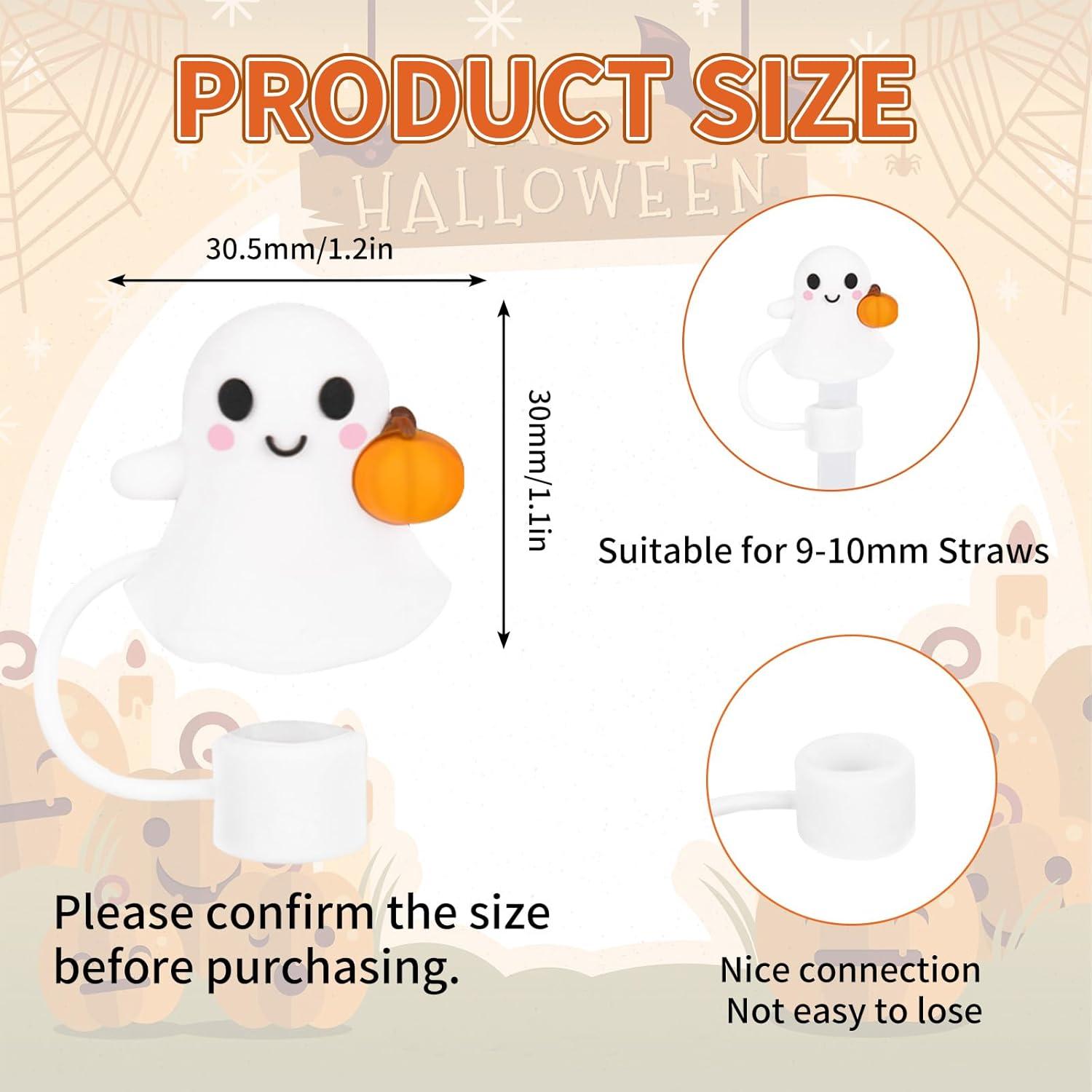 imageWhaline 5Pcs Halloween Straw Covers Cap Grimace Pumpkin Silicone Reusable Straw Topper Pink 10mm04In Straws Lids Protectors for 3040 OZ Tumbler Cups AccessoriesGhost with Pumpkin