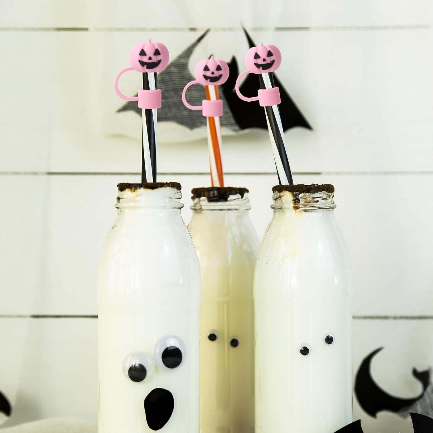 imageWhaline 5Pcs Halloween Straw Covers Cap Grimace Pumpkin Silicone Reusable Straw Topper Pink 10mm04In Straws Lids Protectors for 3040 OZ Tumbler Cups AccessoriesGrimace Pumpkin