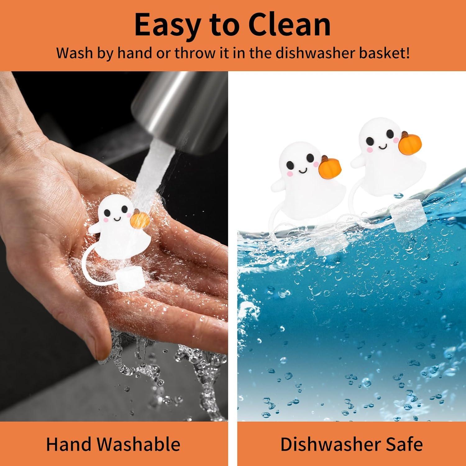 imageWhaline 5Pcs Halloween Straw Covers Cap Grimace Pumpkin Silicone Reusable Straw Topper Pink 10mm04In Straws Lids Protectors for 3040 OZ Tumbler Cups AccessoriesGhost with Pumpkin