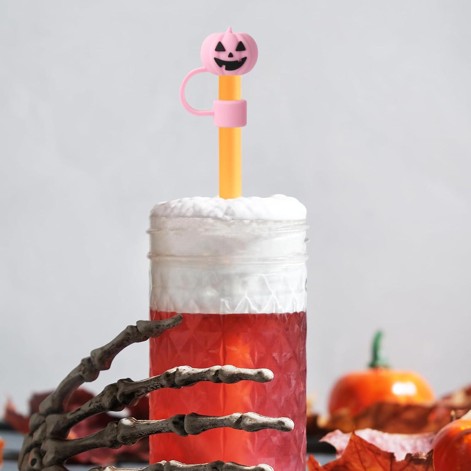 imageWhaline 5Pcs Halloween Straw Covers Cap Grimace Pumpkin Silicone Reusable Straw Topper Pink 10mm04In Straws Lids Protectors for 3040 OZ Tumbler Cups AccessoriesGrimace Pumpkin