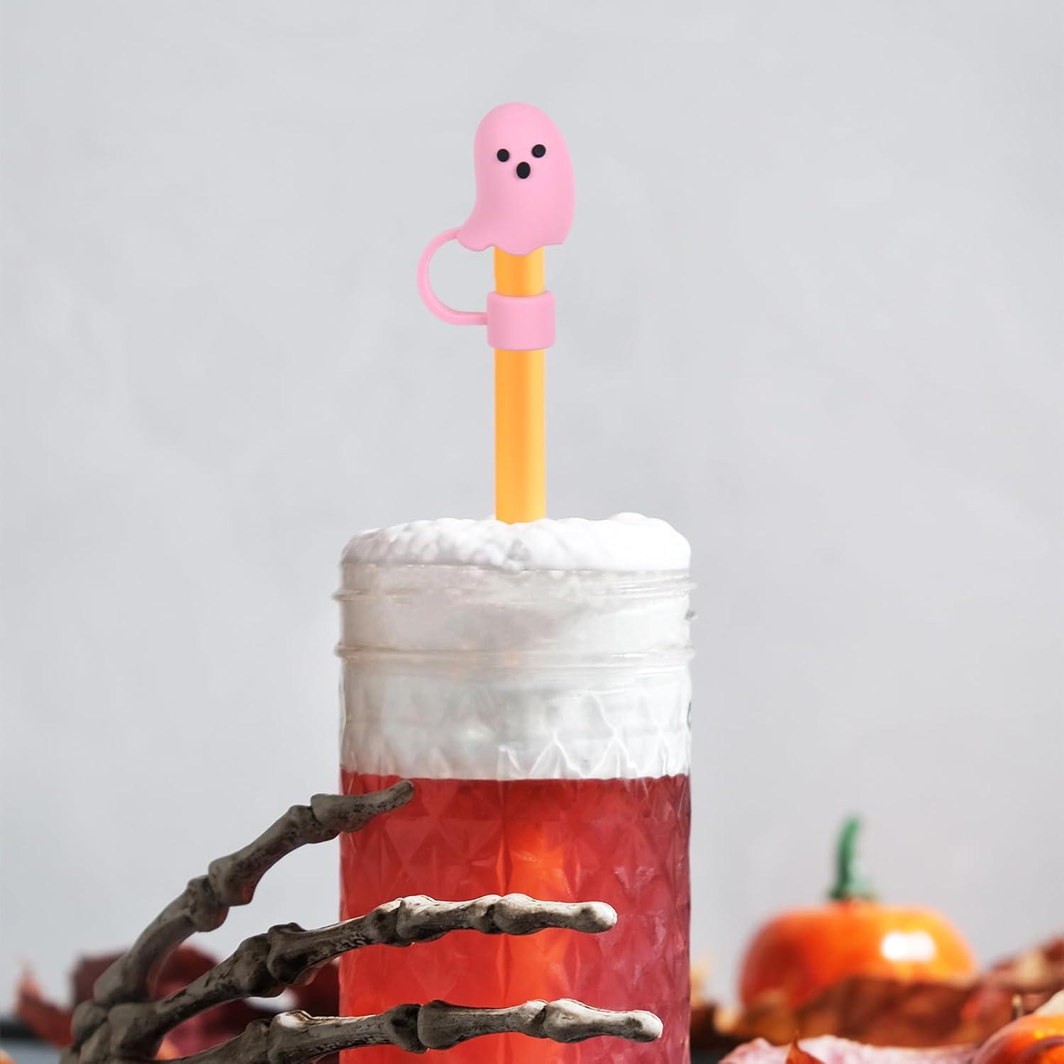 imageWhaline 5Pcs Halloween Straw Covers Cap Grimace Pumpkin Silicone Reusable Straw Topper Pink 10mm04In Straws Lids Protectors for 3040 OZ Tumbler Cups AccessoriesCute Ghost