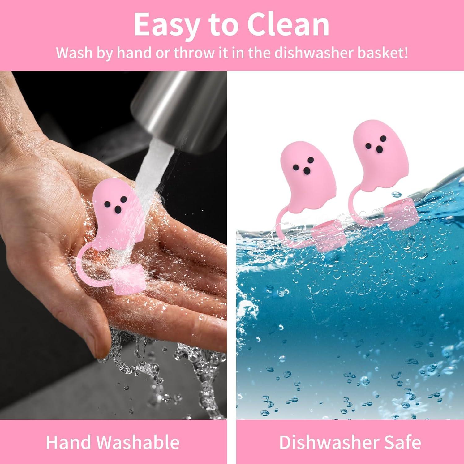 imageWhaline 5Pcs Halloween Straw Covers Cap Grimace Pumpkin Silicone Reusable Straw Topper Pink 10mm04In Straws Lids Protectors for 3040 OZ Tumbler Cups AccessoriesCute Ghost