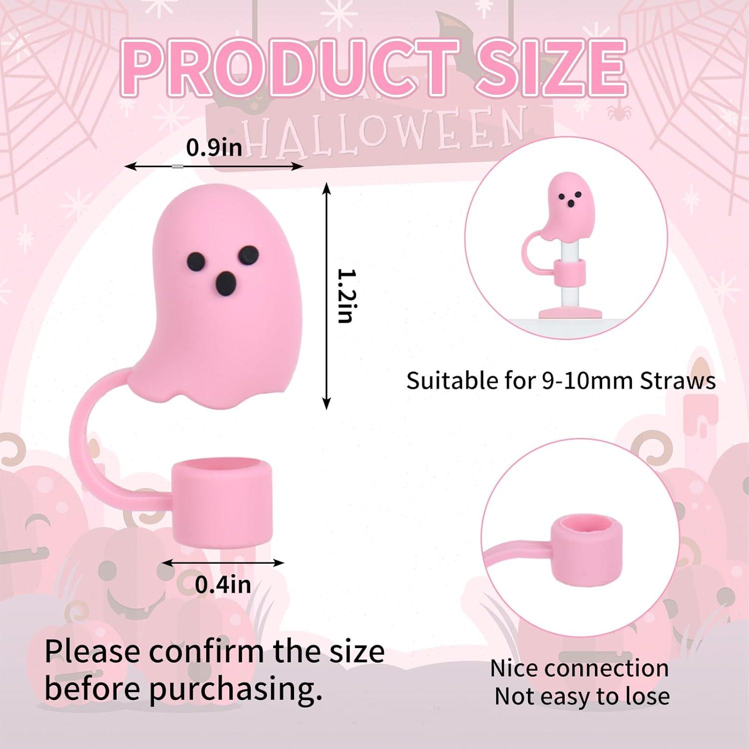 imageWhaline 5Pcs Halloween Straw Covers Cap Grimace Pumpkin Silicone Reusable Straw Topper Pink 10mm04In Straws Lids Protectors for 3040 OZ Tumbler Cups AccessoriesCute Ghost