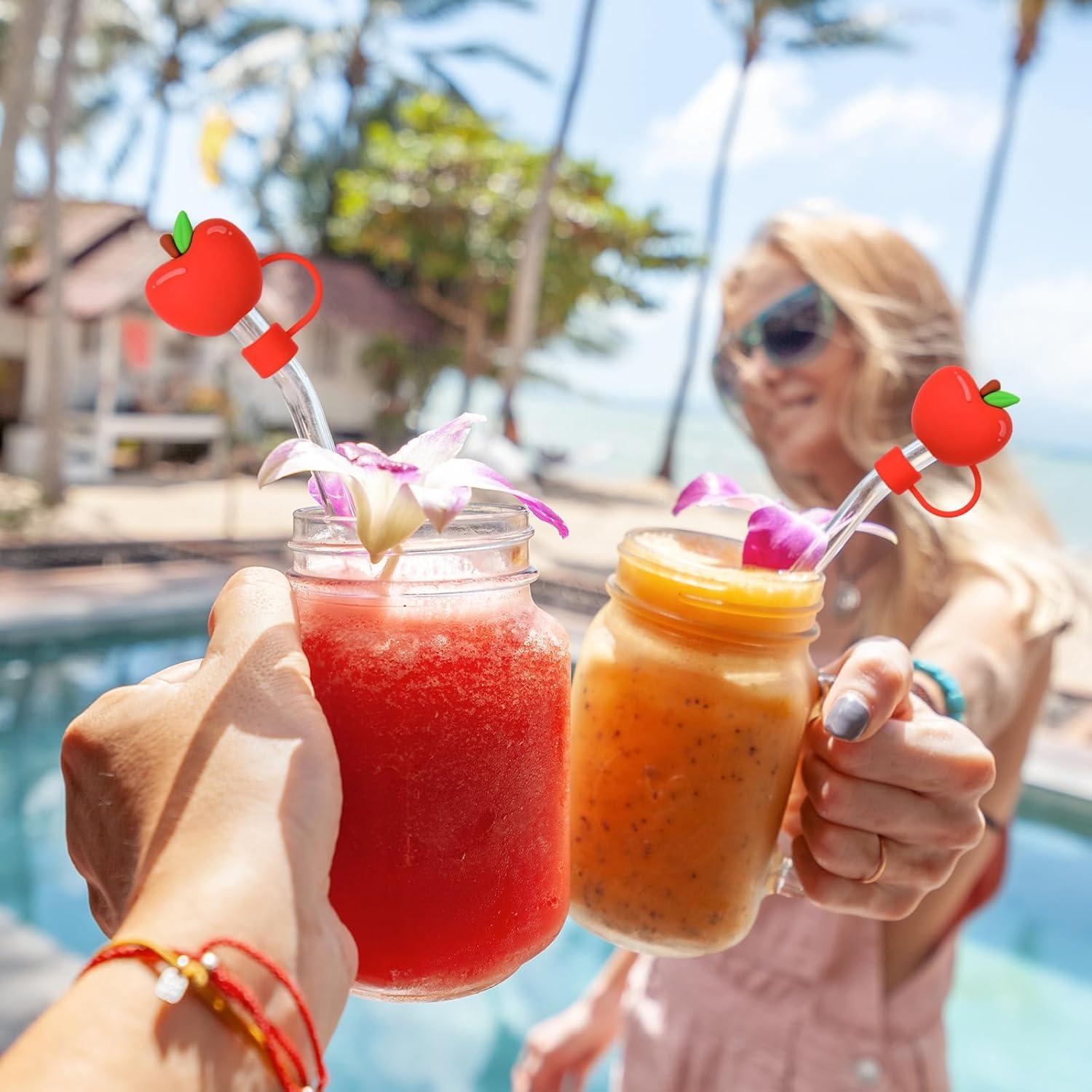 imageWhaline 5Pcs Halloween Straw Covers Cap Grimace Pumpkin Silicone Reusable Straw Topper Pink 10mm04In Straws Lids Protectors for 3040 OZ Tumbler Cups AccessoriesApple