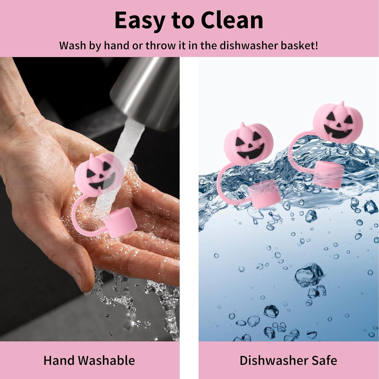 imageWhaline 5Pcs Halloween Straw Covers Cap Grimace Pumpkin Silicone Reusable Straw Topper Pink 10mm04In Straws Lids Protectors for 3040 OZ Tumbler Cups AccessoriesGrimace Pumpkin