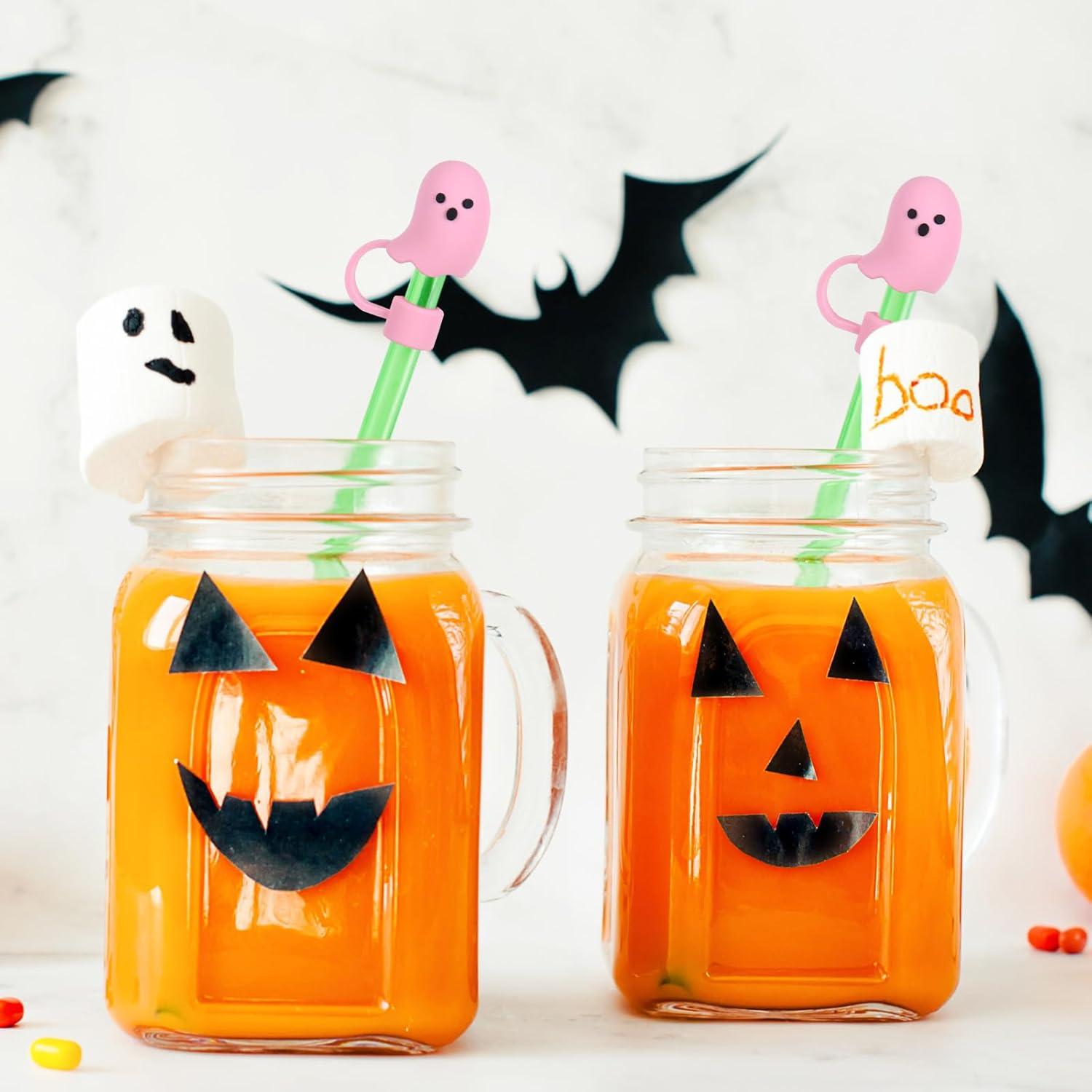 imageWhaline 5Pcs Halloween Straw Covers Cap Grimace Pumpkin Silicone Reusable Straw Topper Pink 10mm04In Straws Lids Protectors for 3040 OZ Tumbler Cups AccessoriesCute Ghost