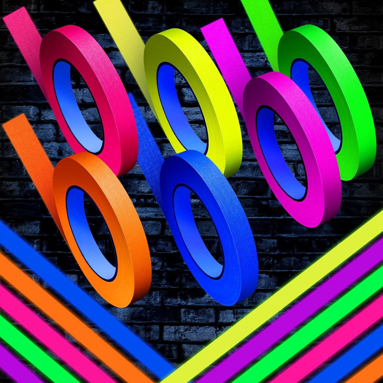 imageWhaline 6 Colors Neon Gaffer Cloth Tape Fluorescent Rainbow Color UV Blacklight Tape for UV Party 06 inch x 35 feet06 inch x 120 feet