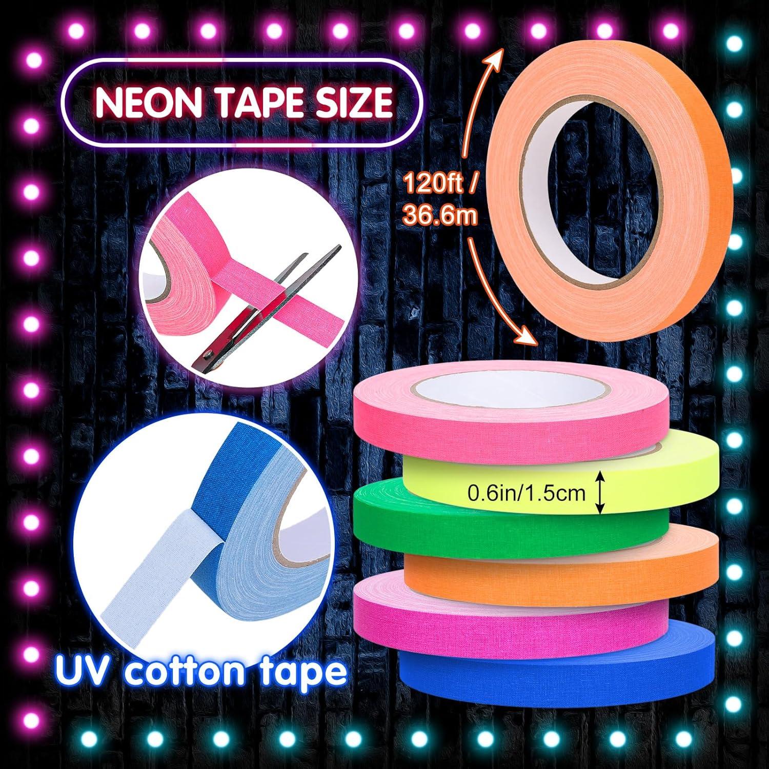 imageWhaline 6 Colors Neon Gaffer Cloth Tape Fluorescent Rainbow Color UV Blacklight Tape for UV Party 06 inch x 35 feet06 inch x 120 feet