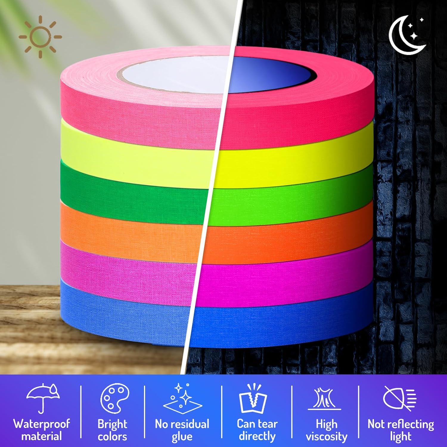 imageWhaline 6 Colors Neon Gaffer Cloth Tape Fluorescent Rainbow Color UV Blacklight Tape for UV Party 06 inch x 35 feet06 inch x 120 feet