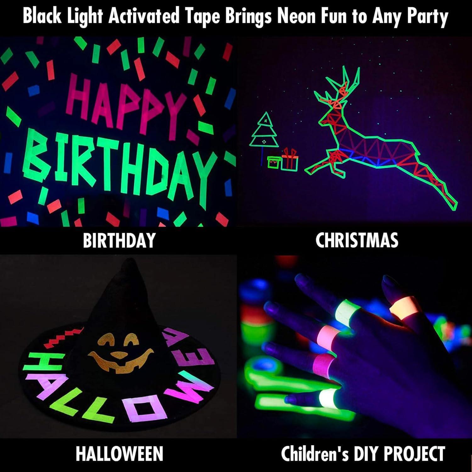 imageWhaline 6 Colors Neon Gaffer Cloth Tape Fluorescent Rainbow Color UV Blacklight Tape for UV Party 06 inch x 35 feet06 inch x 120 feet